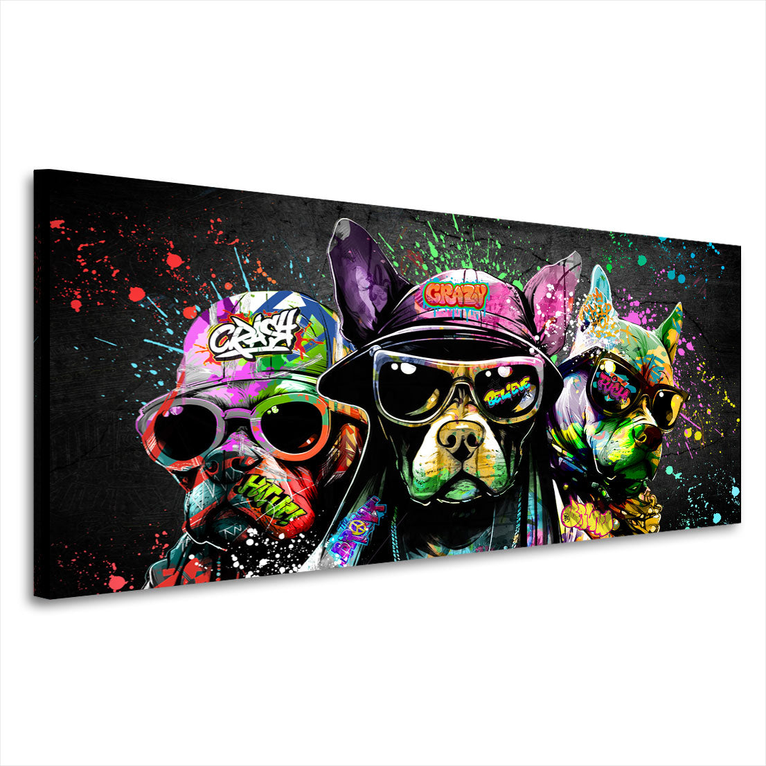 Coole Hunde mit Sonnenbrillen in Graffiti Style Wandbild Kunstwerk