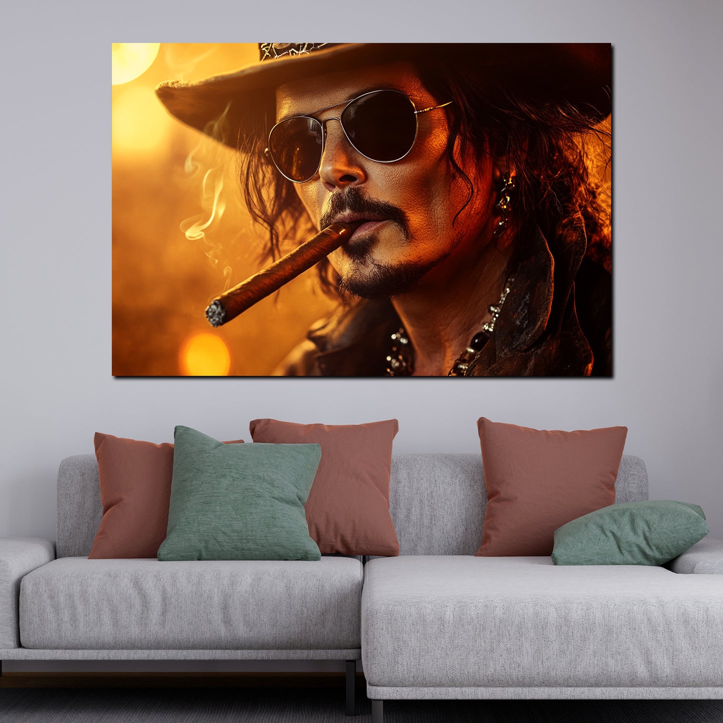 Wandbild Kunstwerk cooler Johnny mit Hut Zigarre und Sonnenbrille