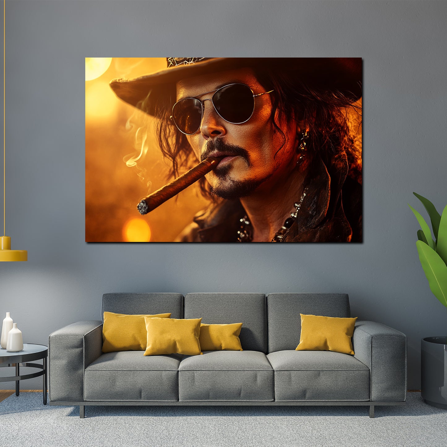 Wandbild Kunstwerk cooler Johnny mit Hut Zigarre und Sonnenbrille