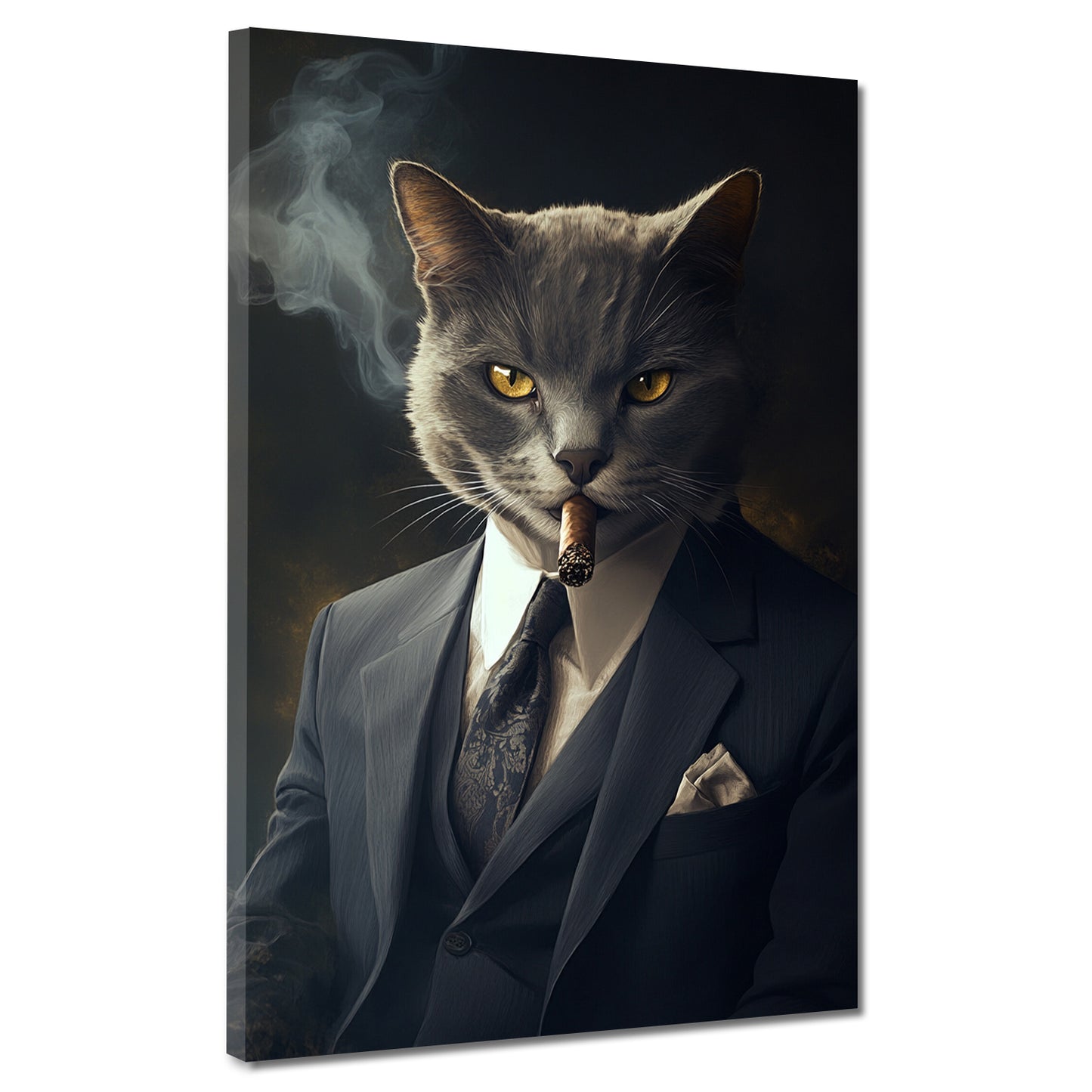 Elegante Katze mit Anzug rauchend Autorität Erfolg Stil modern Wandbild Kunstwerk