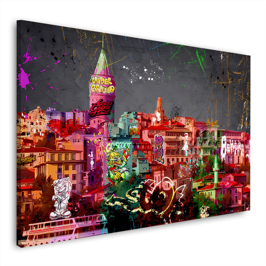 Farbige Skyline Istanbul Graffiti Art Wandbild Kunstwerk