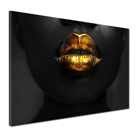Glänzende goldene Lippen sinnlich Wandbild Kunstwerk