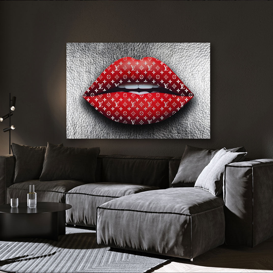 Pop Art moderne mit roten Lippen und stilvollem Design Wandbild Kunstwerk