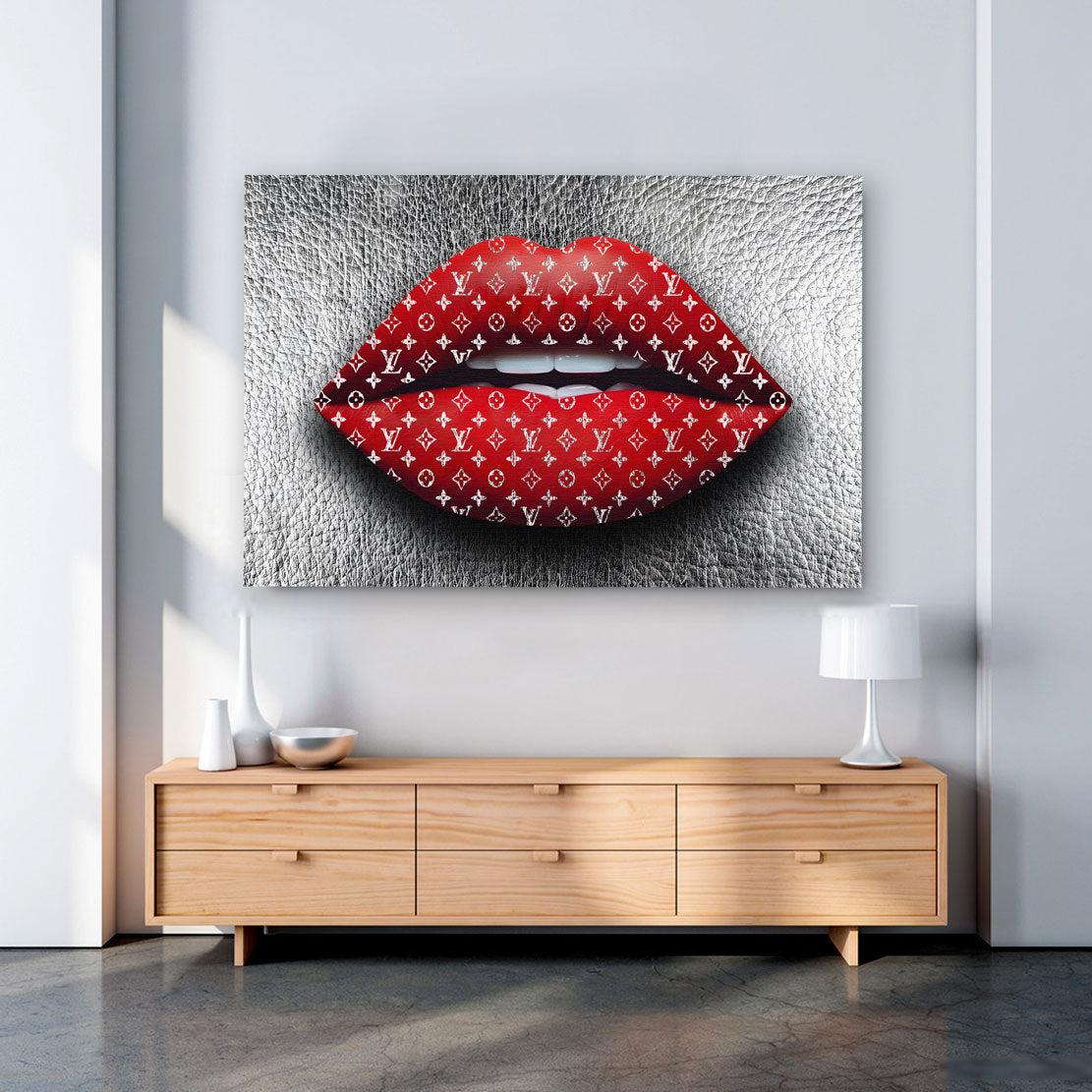 Pop Art moderne mit roten Lippen und stilvollem Design Wandbild Kunstwerk