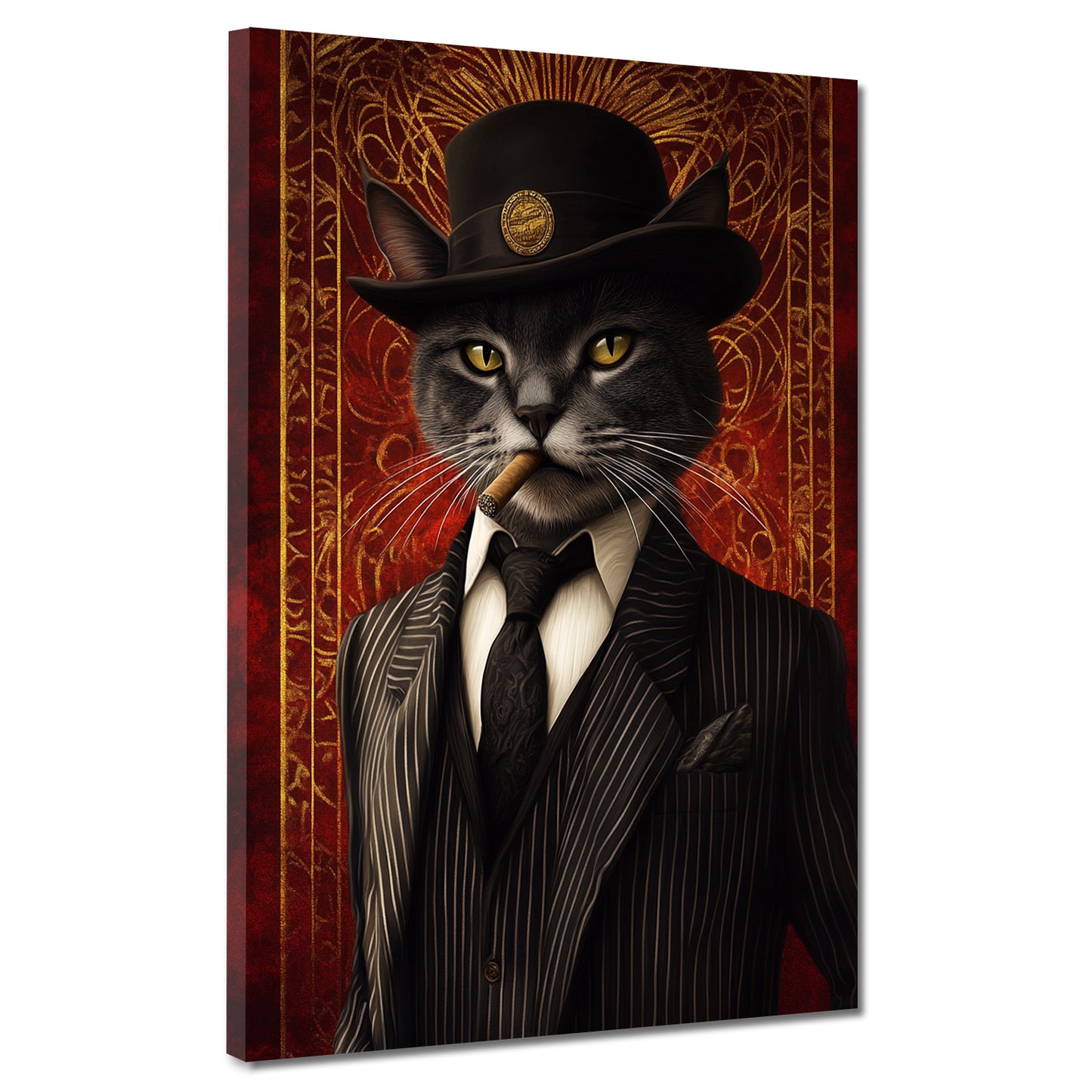 Schwarze Katze Anzug Zigarre Hut Eleganz Vintage modern Wandbild Kunstwerk