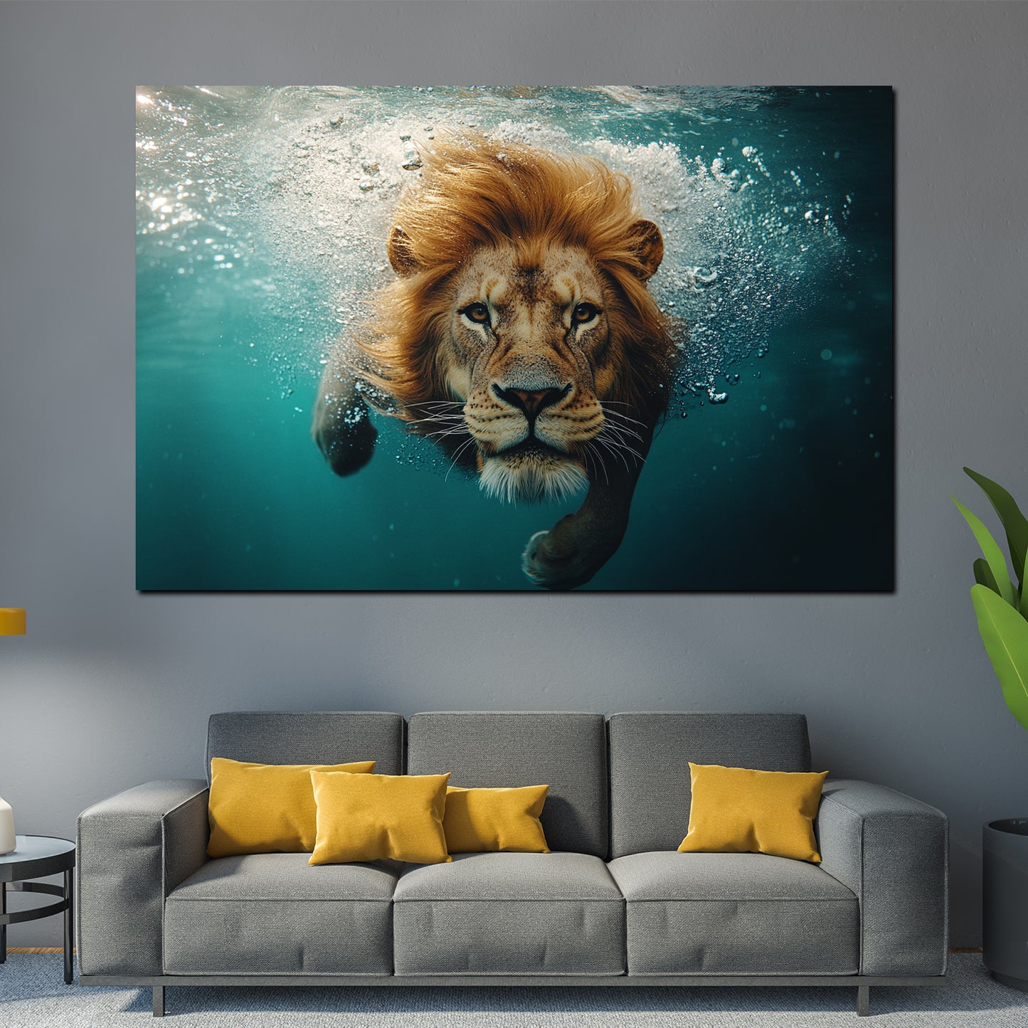 Wandbild Kunstwerk schwimmender Löwe