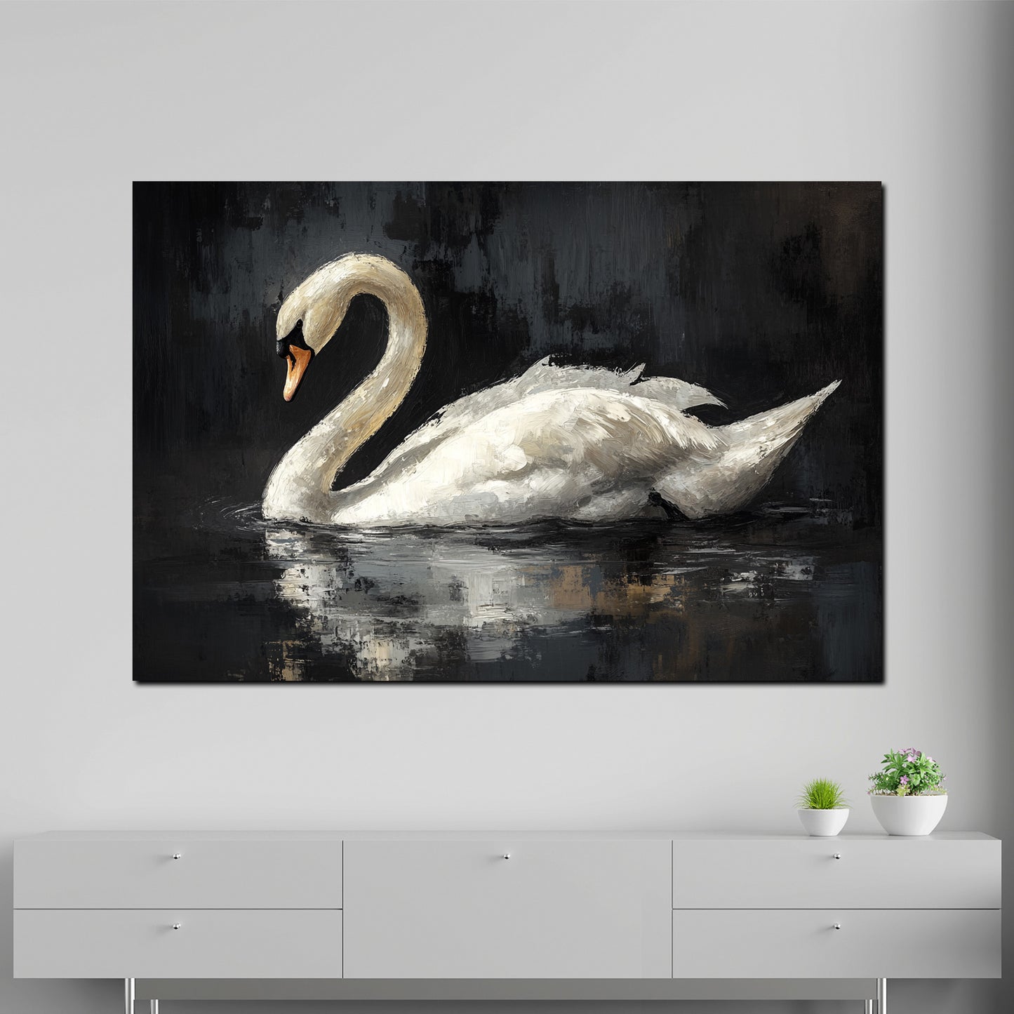 Wandbild Kunstwerk weißer Schwan Wasser Ruhe Anmut Natur modern