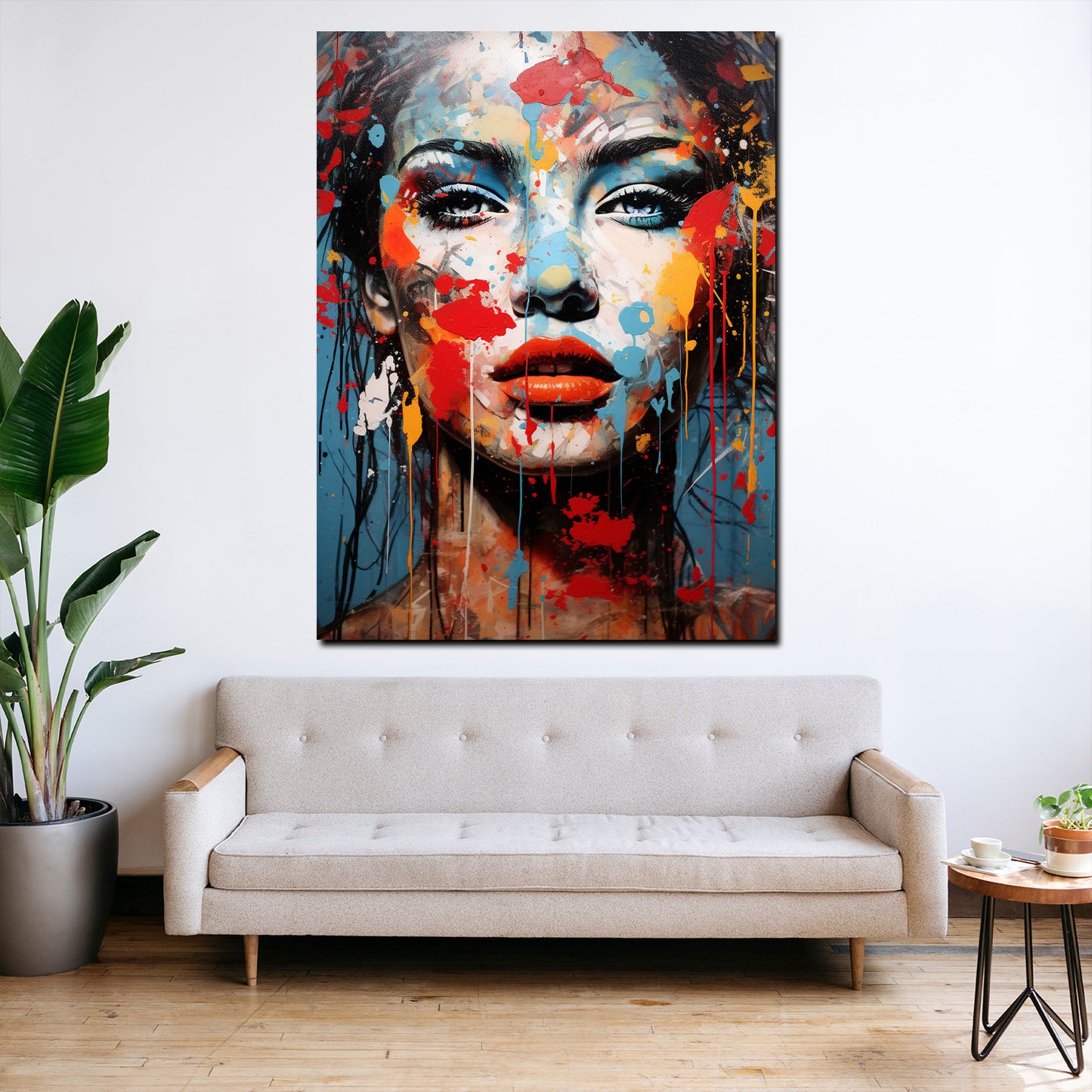 Wunderschöne Frau frontal Pop Art Abstrakt Face Style Wandbild Kunstwerk