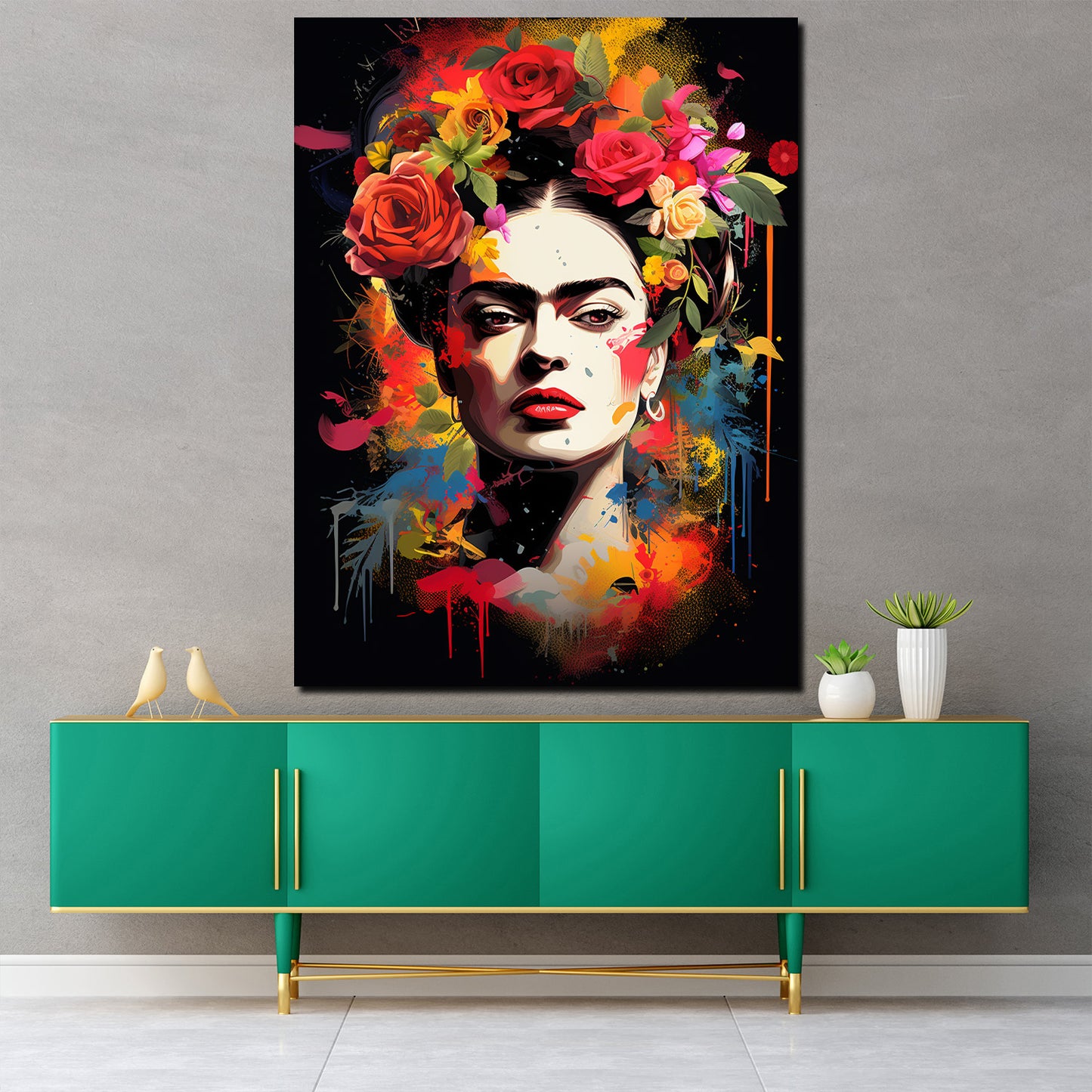 Pop Art Wunderschöne Frida Style Wandbild Kunstwerk