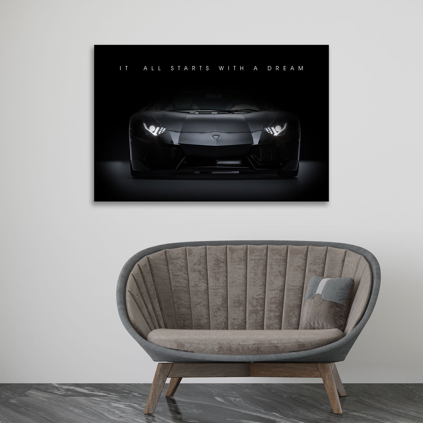 Motivation Sportwagen Black Style, Zitat Wandbild Kunstwerk