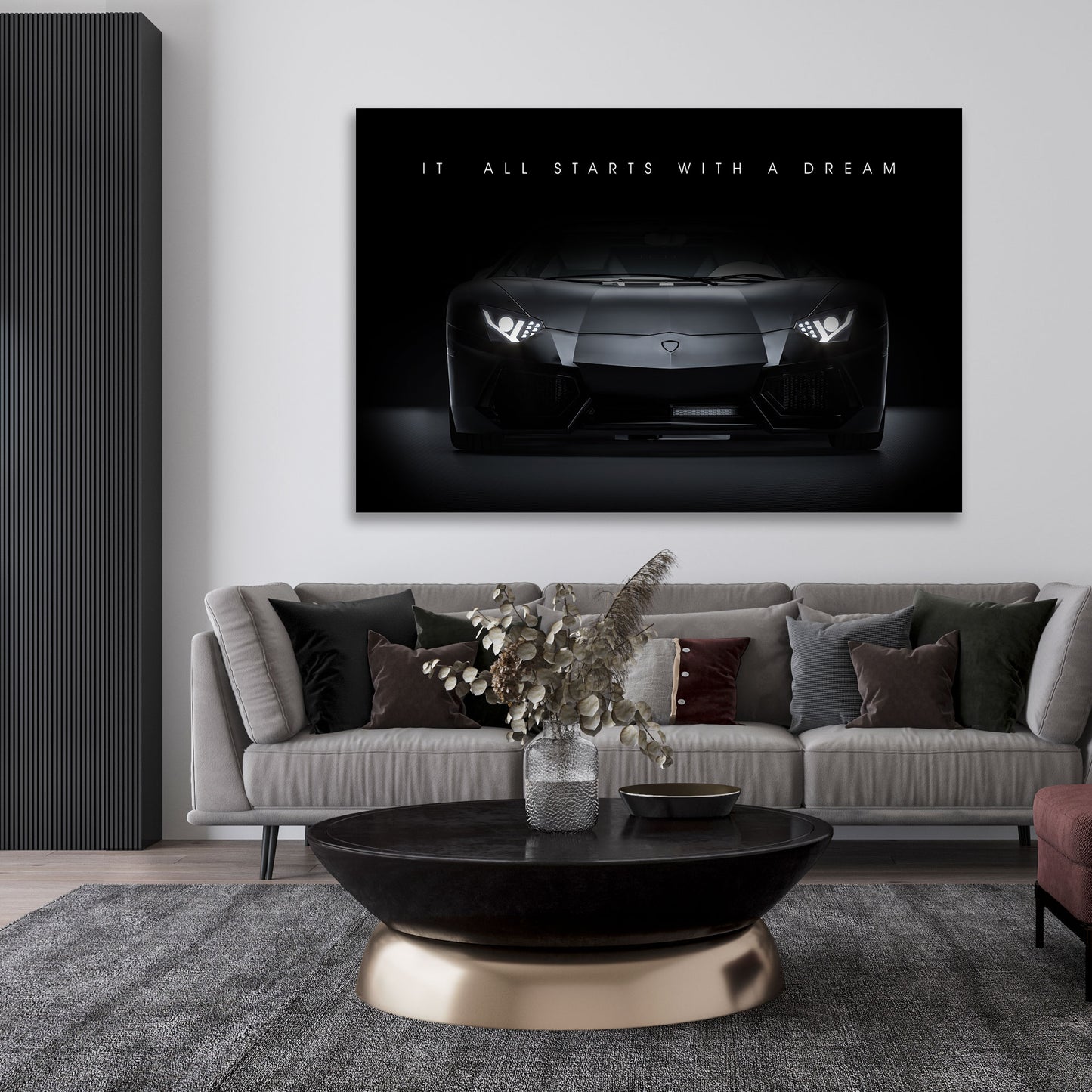 Motivation Sportwagen Black Style, Zitat Wandbild Kunstwerk