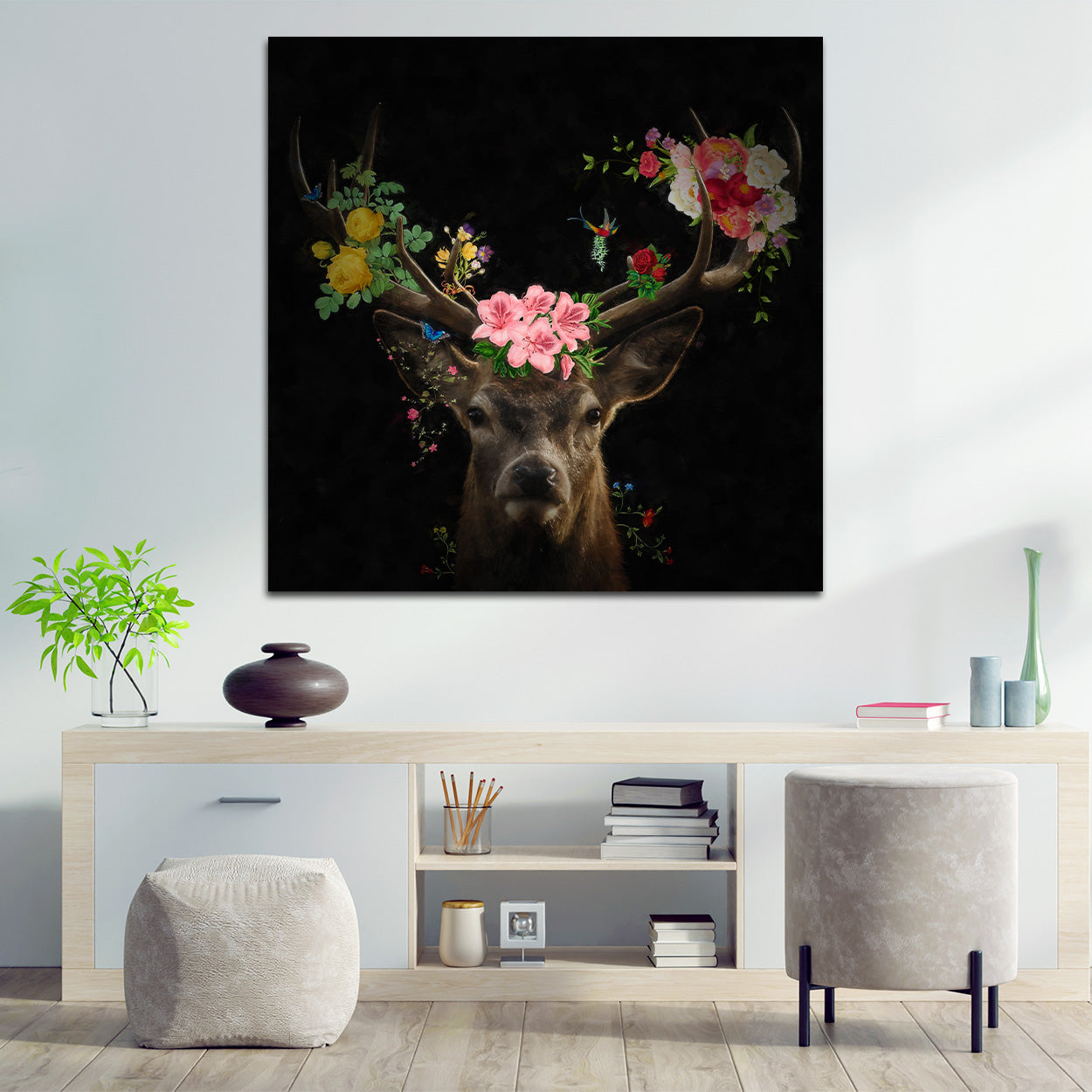 Hirsch Flower Style Abstrakt Wandbild Kunstwerk