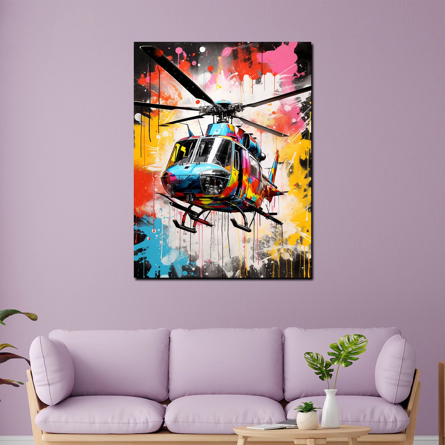 Wandbild Kunstwerk Pop Art Hubschrauber