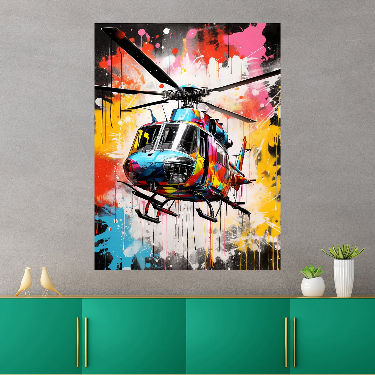 Wandbild Kunstwerk Pop Art Hubschrauber