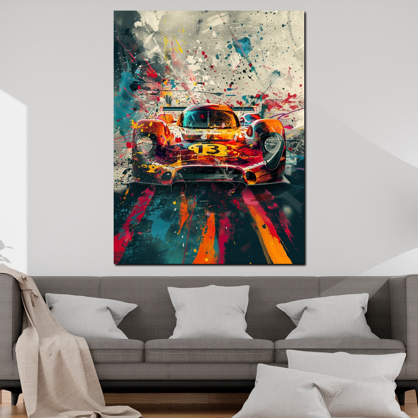 Wandbild Rennwagen Pop Art mit Farbeffekten abstrakt
