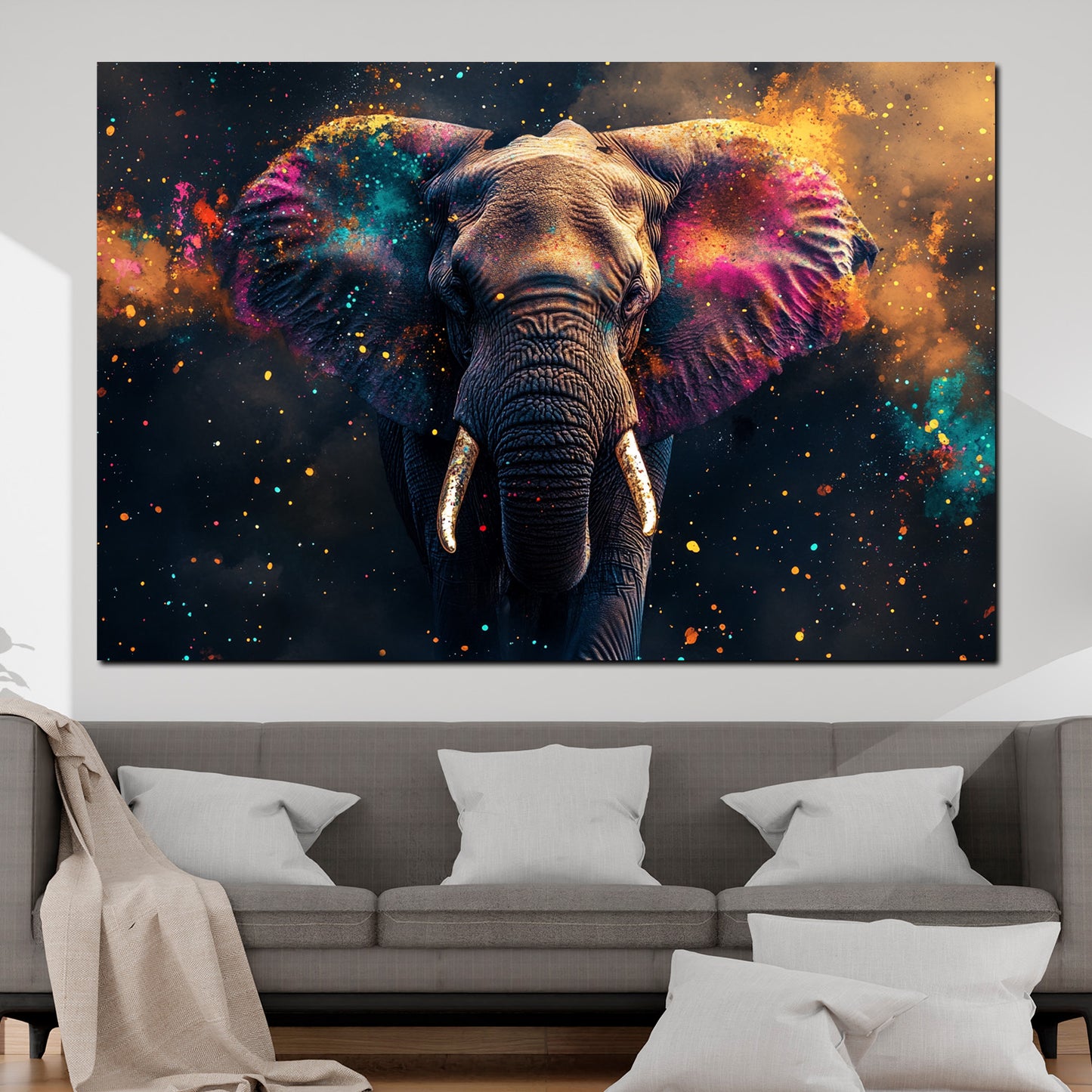 Wandbild abstrakt Elefant mit bunten Farben Pop Art
