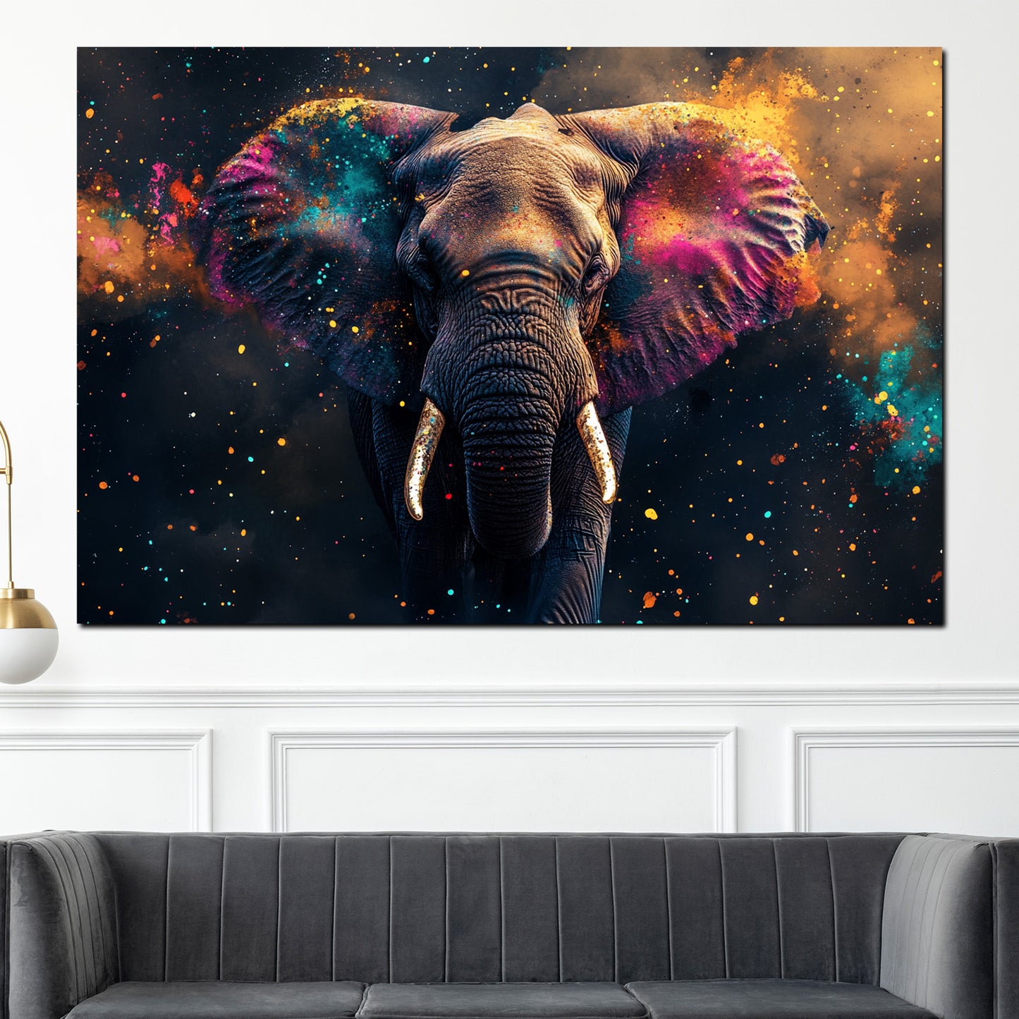 Wandbild abstrakt Elefant mit bunten Farben Pop Art
