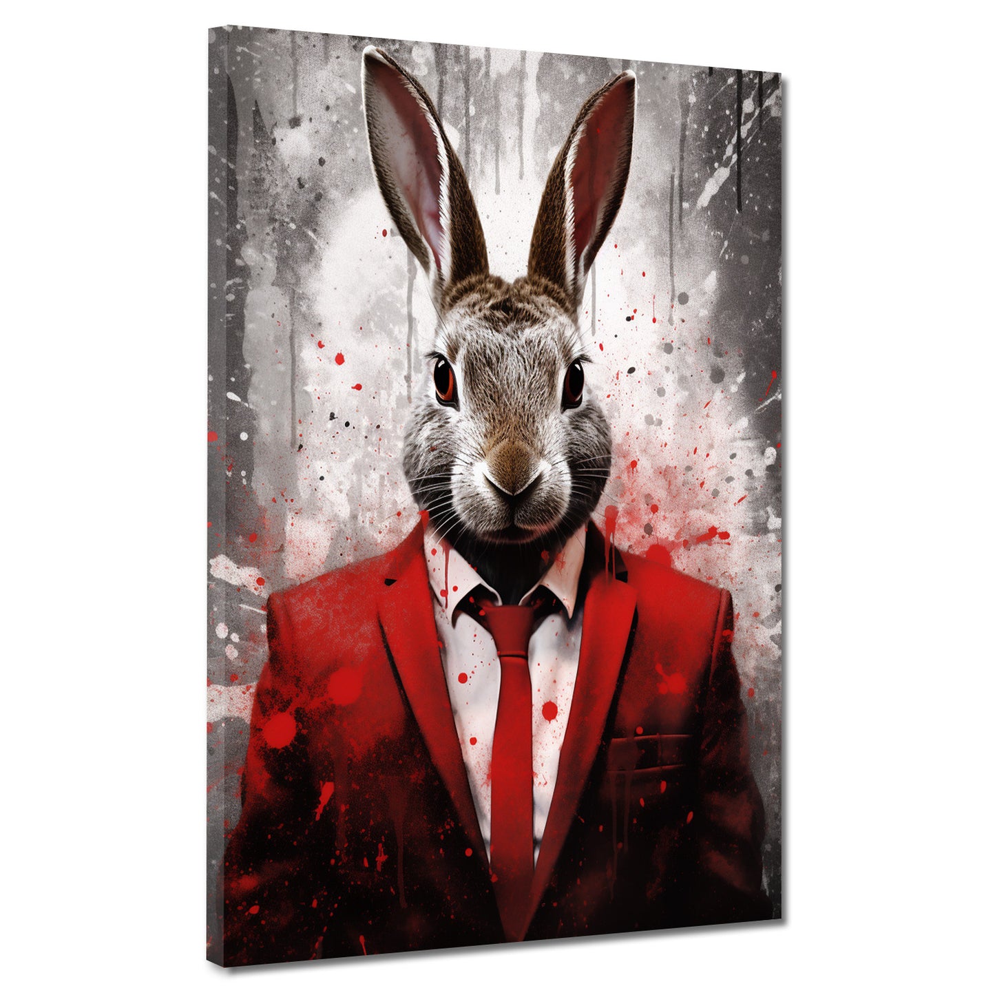 Abstrakt Hase im roten Anzug Pop Art Splash Wandbild Kunstwerk
