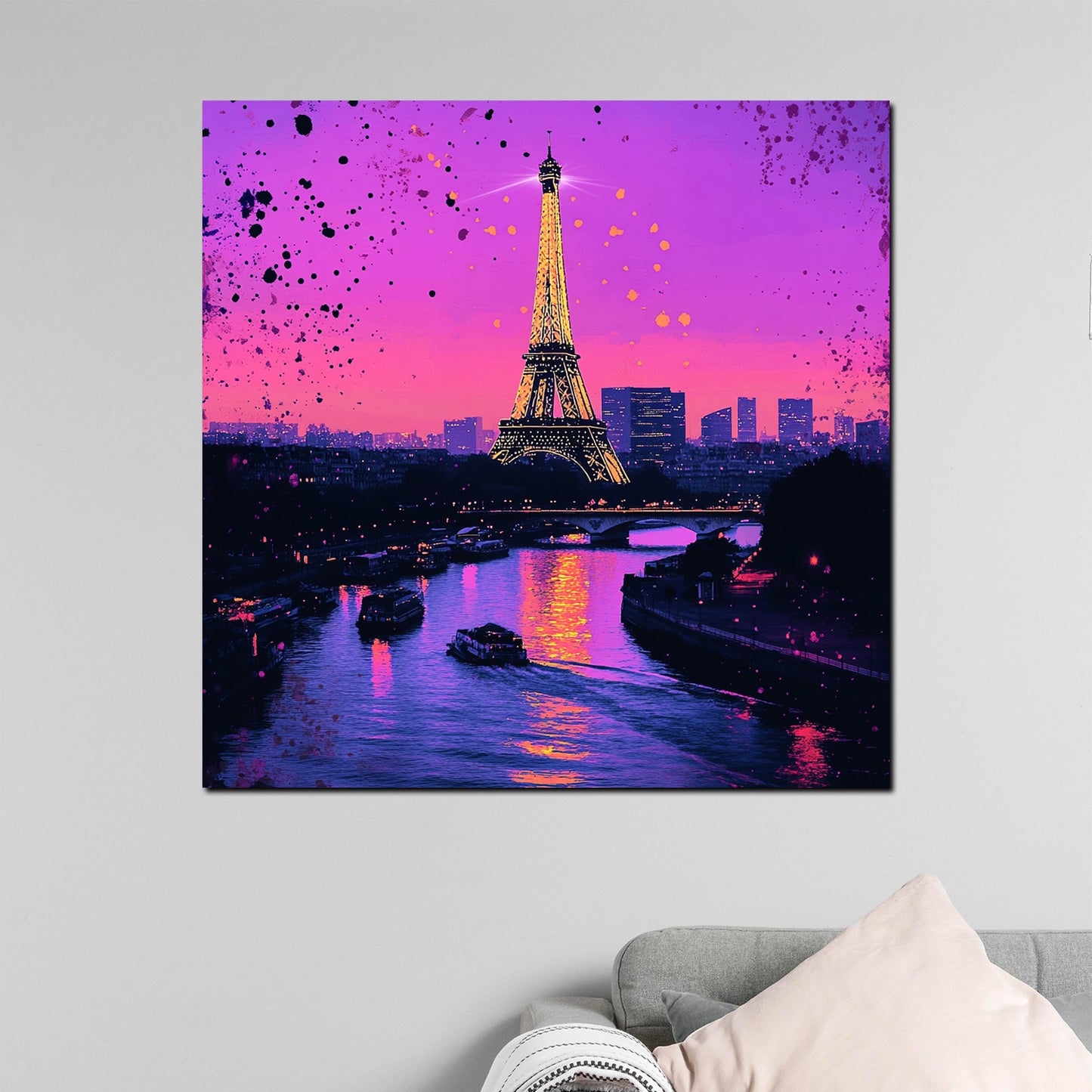 Wandbild abstrakt Paris Eiffelturm Seine Pop Art modern