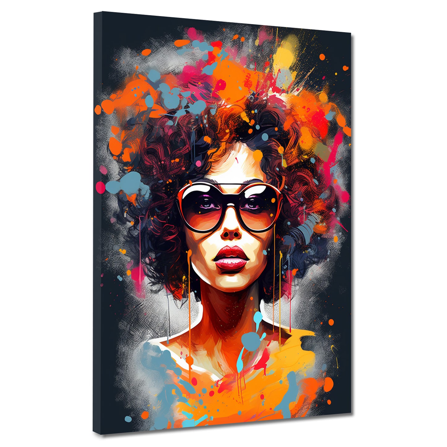 Afrikanische Frau mit Locken und Sonnenbrille Colour Style Wandbild Kunstwerk