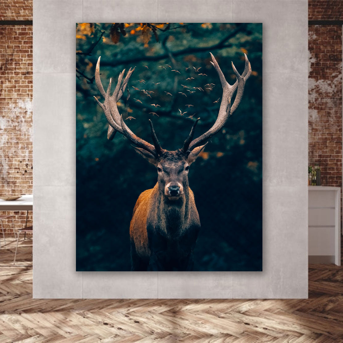 Hirsch Deep Forest, Abstrakt Wandbild Kunstwerk