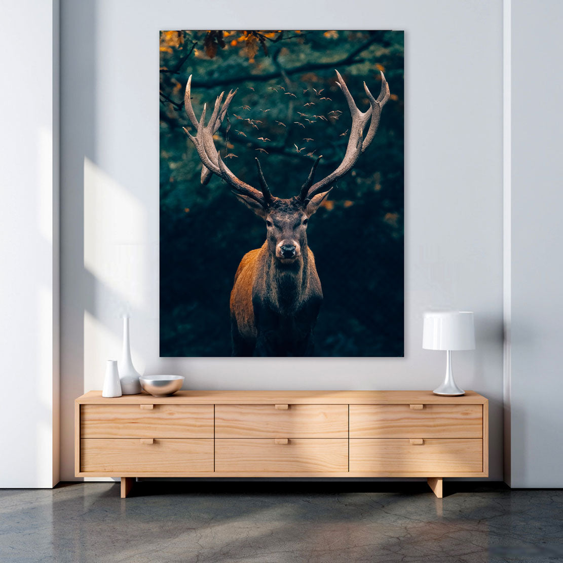 Hirsch Deep Forest, Abstrakt Wandbild Kunstwerk