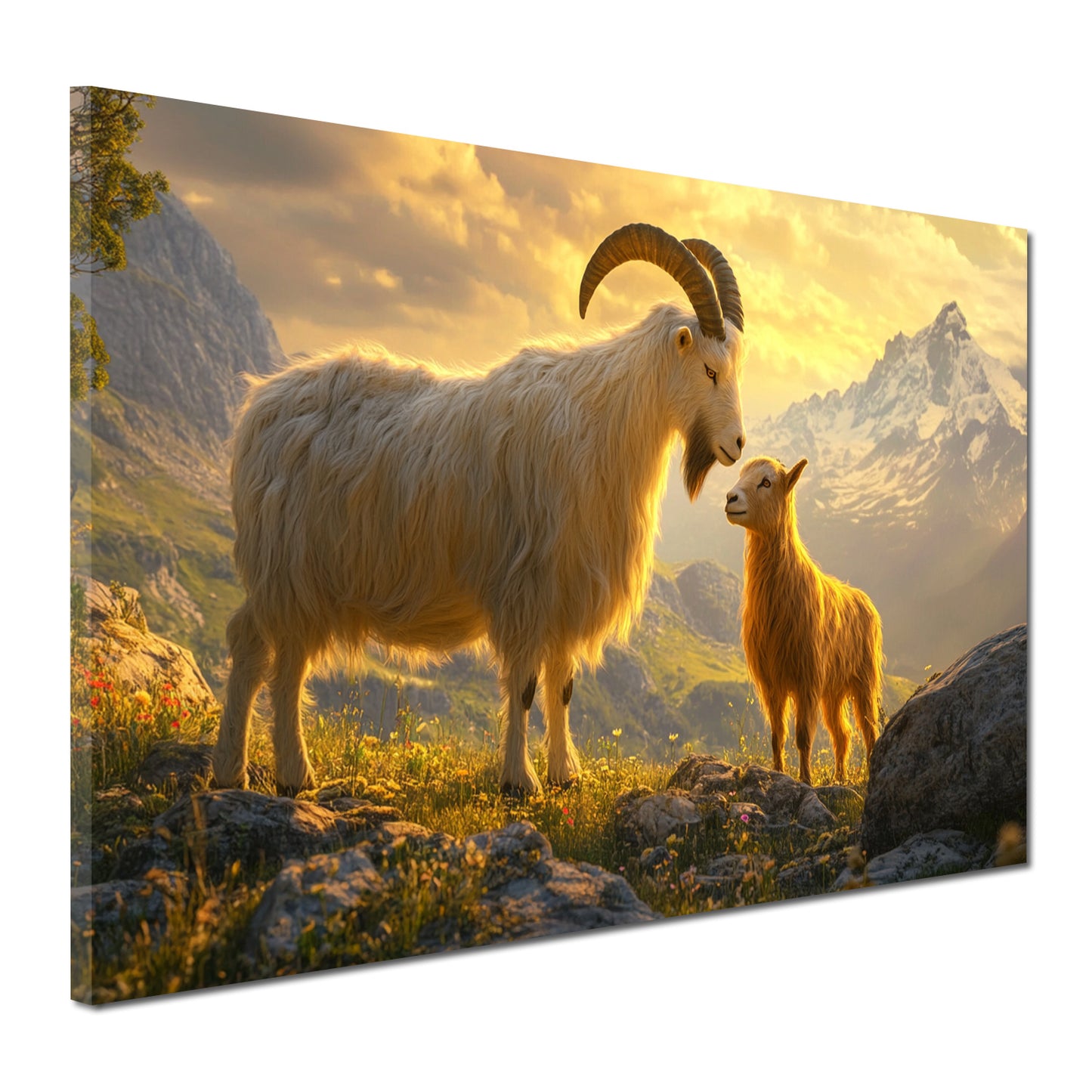 Bergziegen im Sonnenuntergang Tiere Wandbild