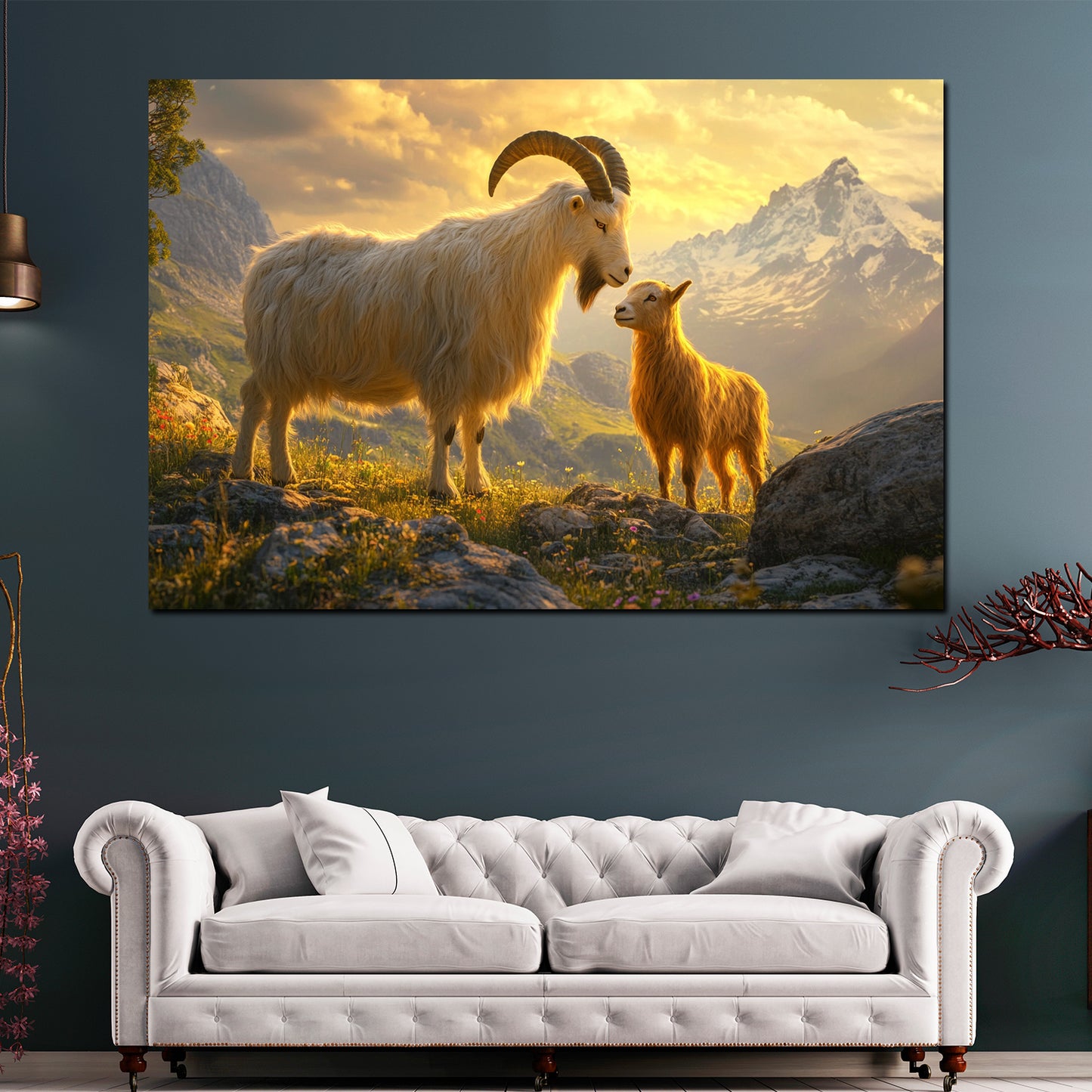 Bergziegen im Sonnenuntergang Tiere Wandbild