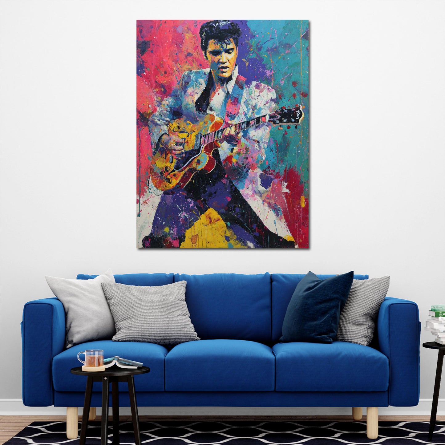Bunt Musiker Elvis Porträt Rock n Roll Ikone Wandbild