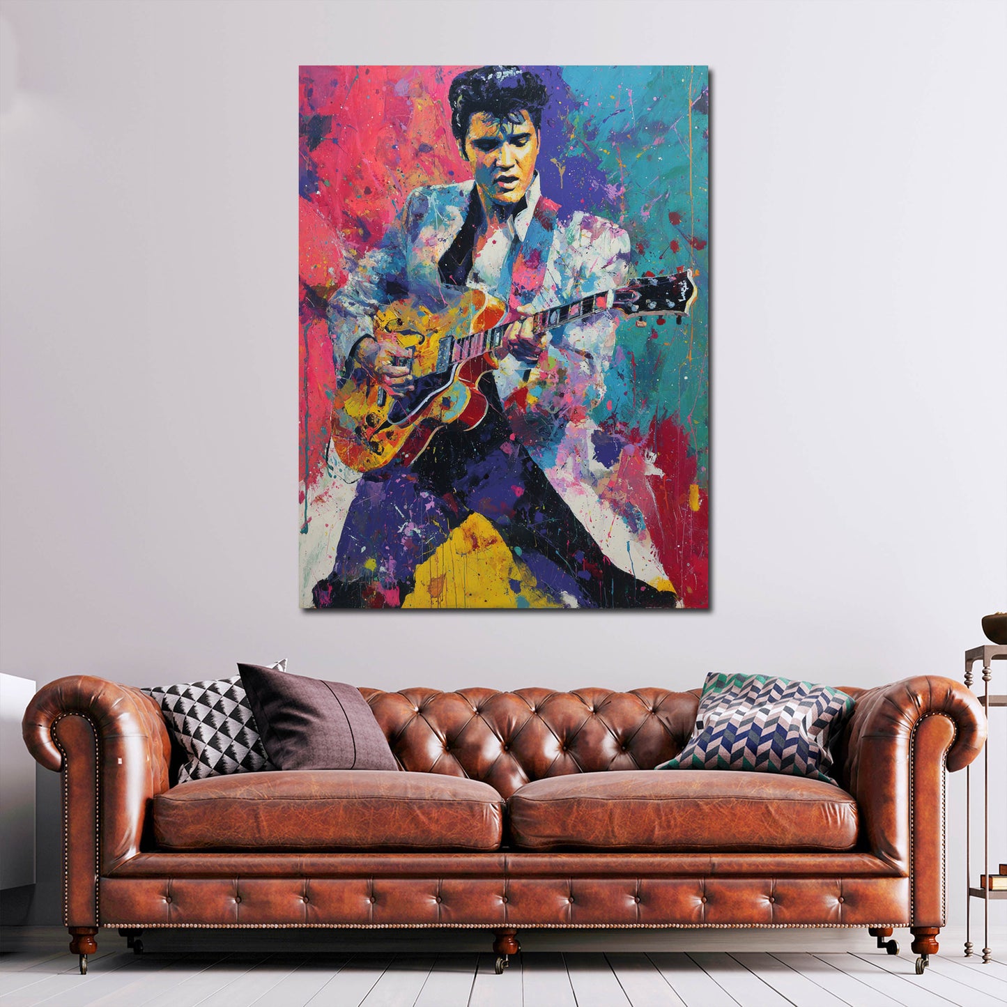 Bunt Musiker Elvis Porträt Rock n Roll Ikone Wandbild
