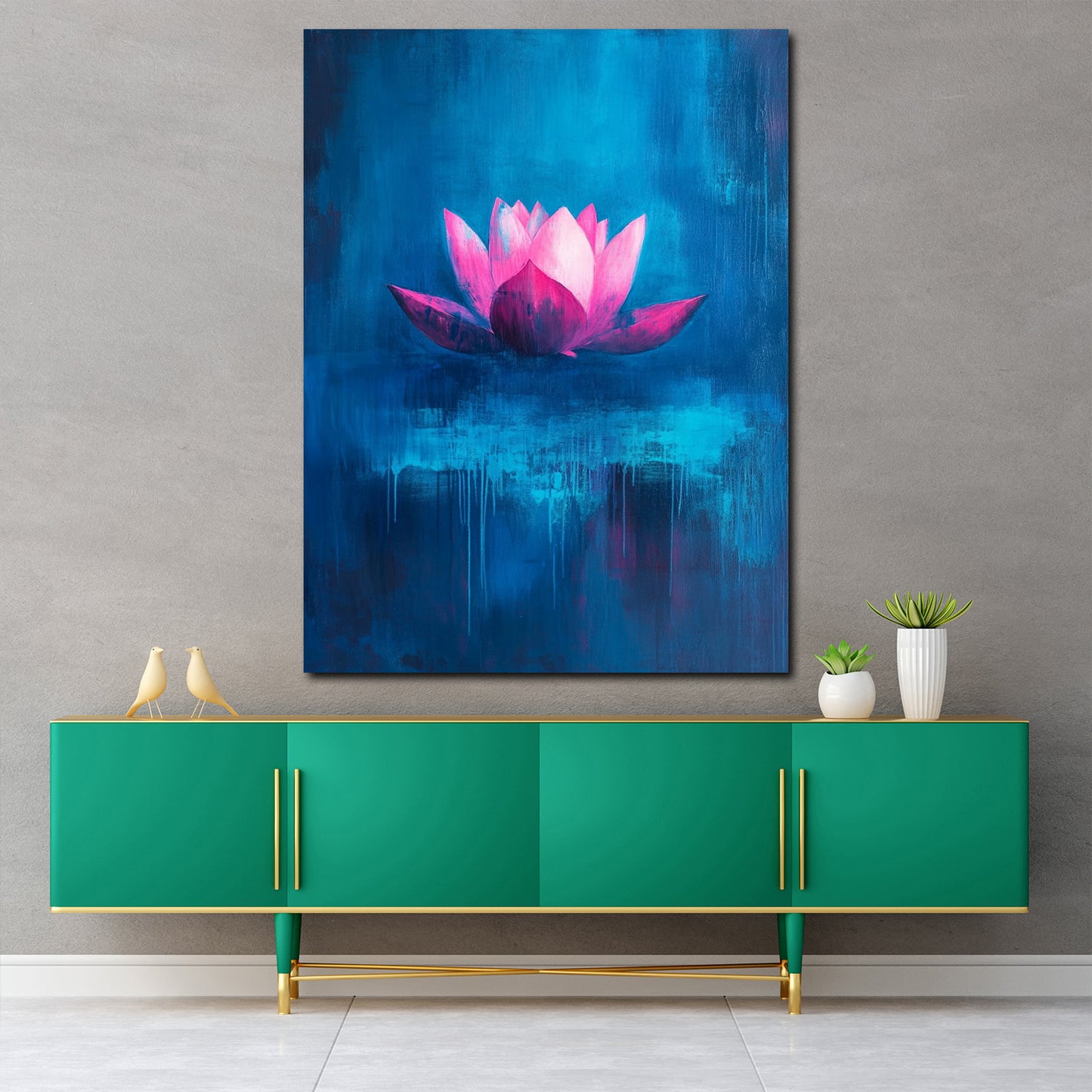 Lotusblume abstrakt Pink Blau Harmonie Wandbild