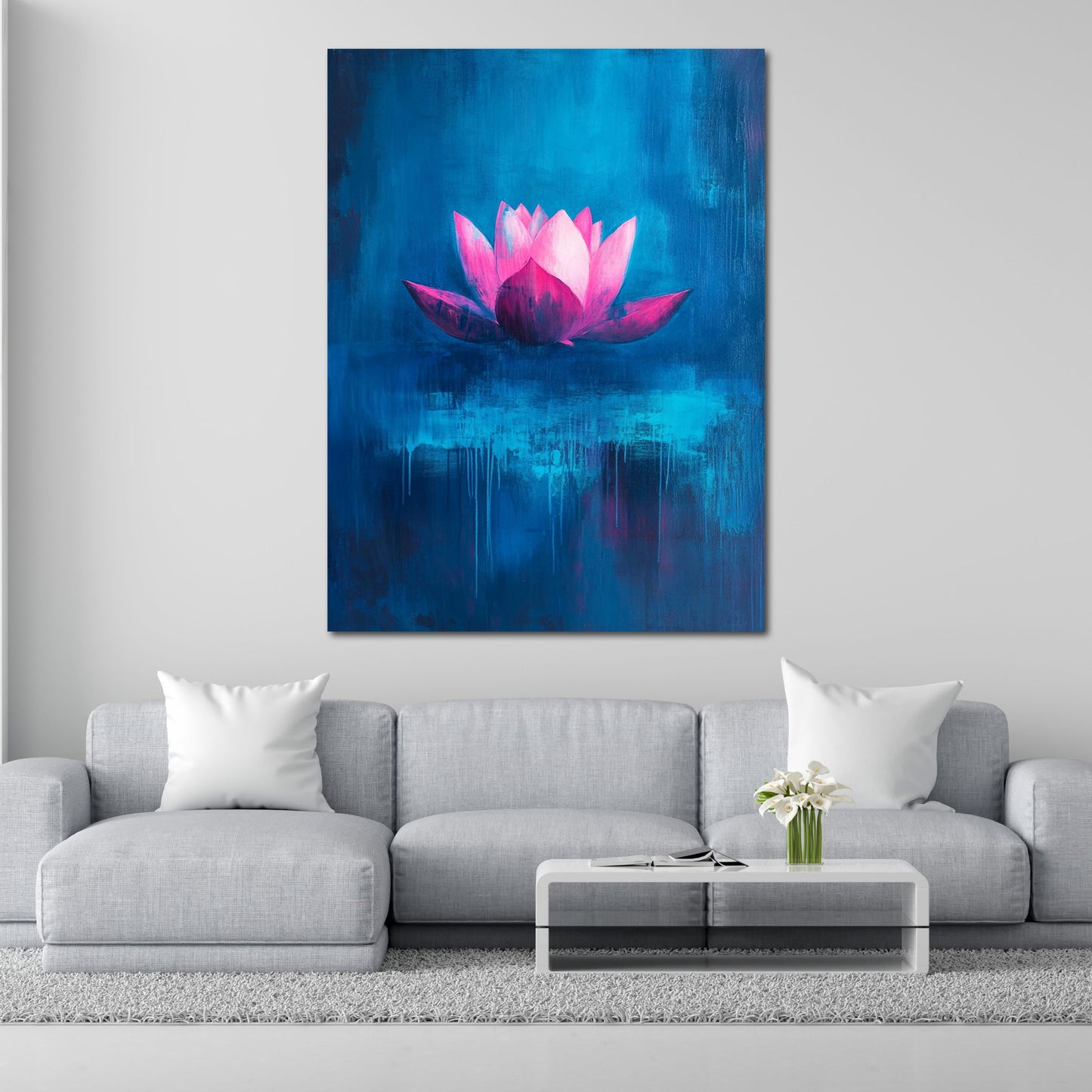 Lotusblume abstrakt Pink Blau Harmonie Wandbild