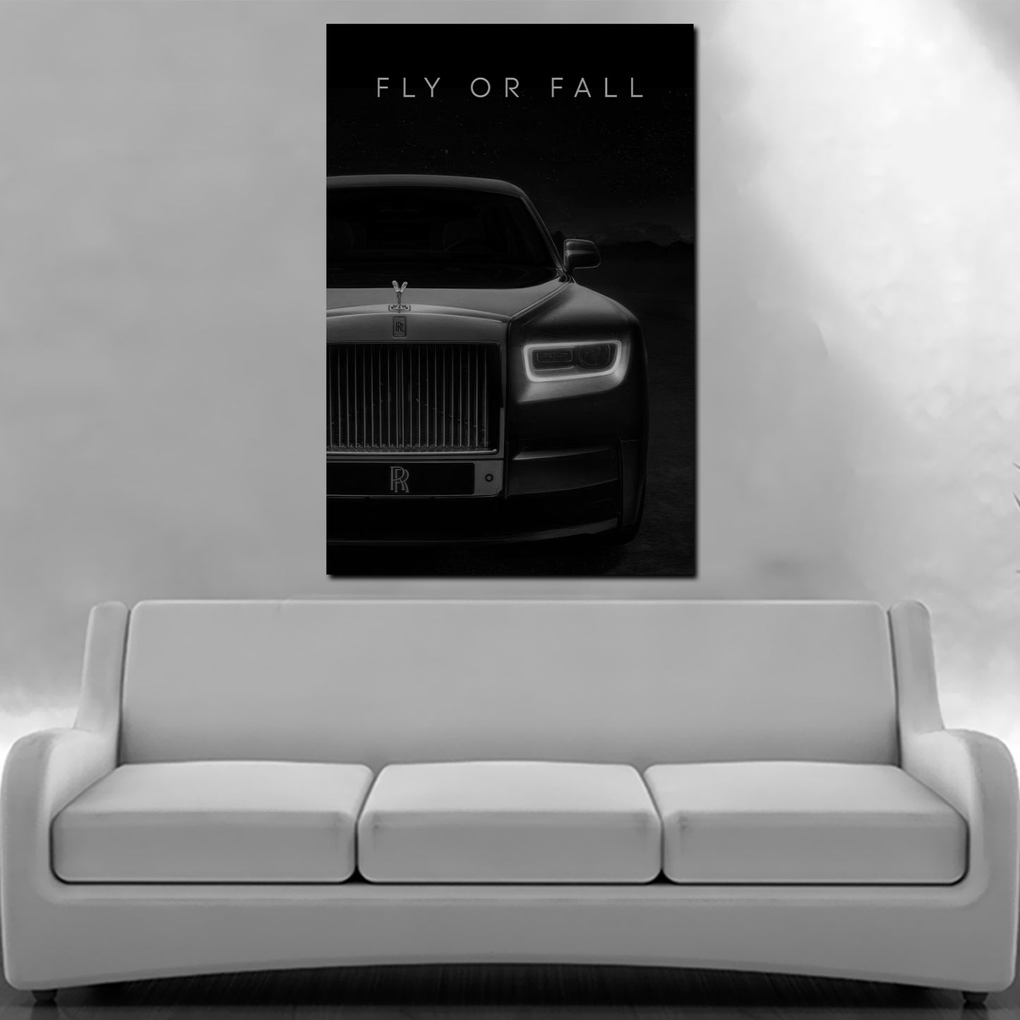 Motivation Luxusauto Fly or Fall Zitat schwarz weiß Wandbild