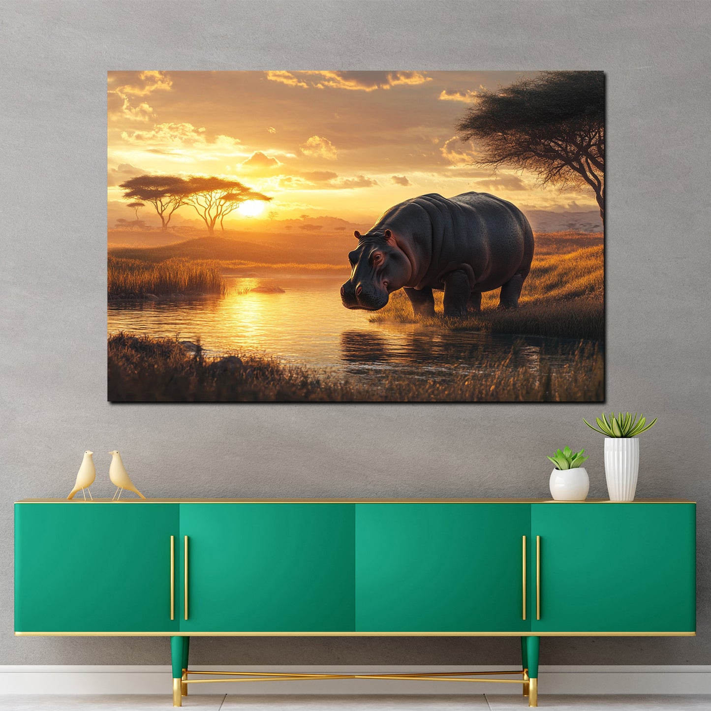 Safari Flusspferd in der Savanne Wandbild
