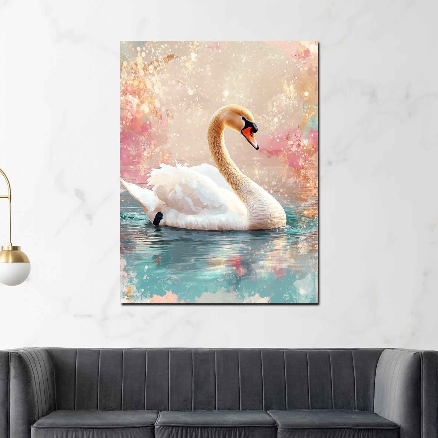 Schwan im Wasser Romantik Pastellfarben Wandbild