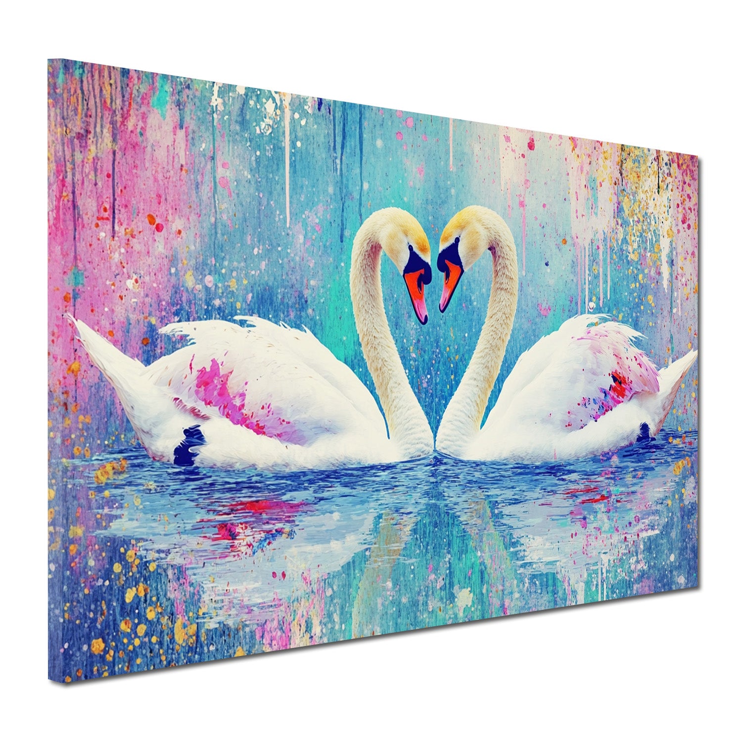 Verliebte Schwäne Pastell Wandbild [Gratis-Versand] – BilderTrends24