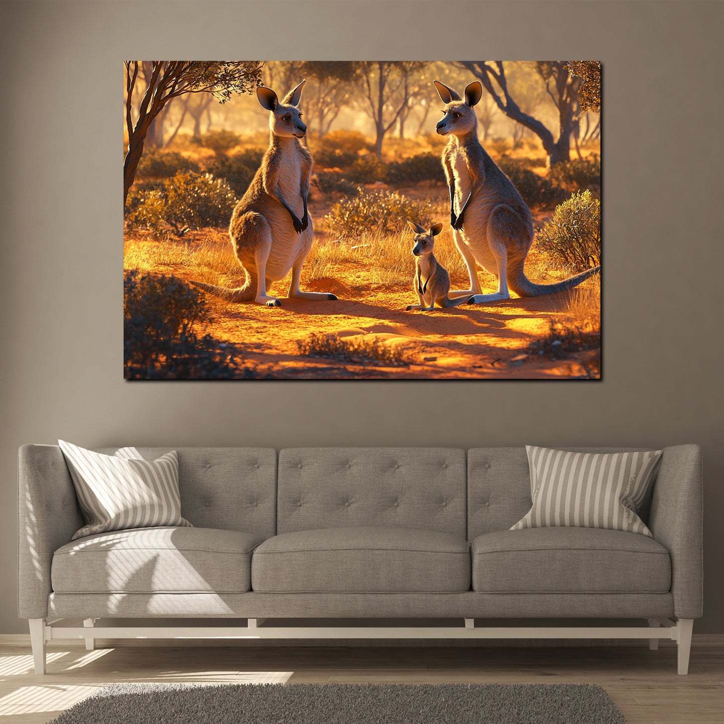Wildnis Kängurufamilie Sonnenuntergang Wandbild
