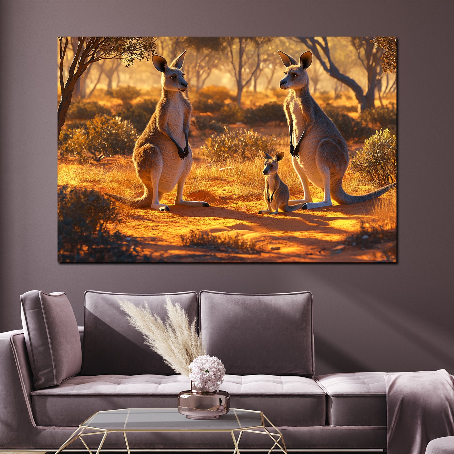 Wildnis Kängurufamilie Sonnenuntergang Wandbild