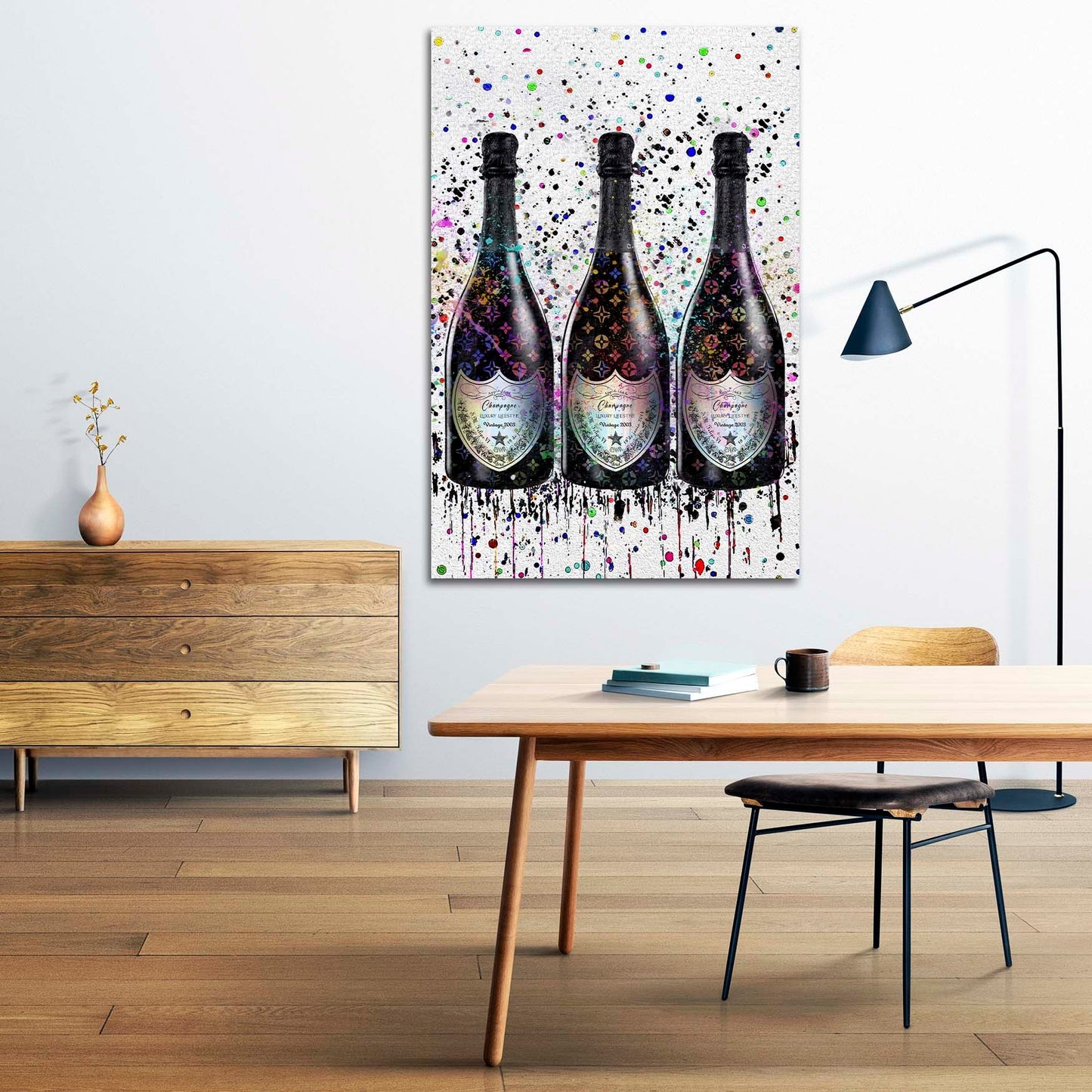 Champagner Lifestyle Pop Art Flasche Wandbild Kunstwerk