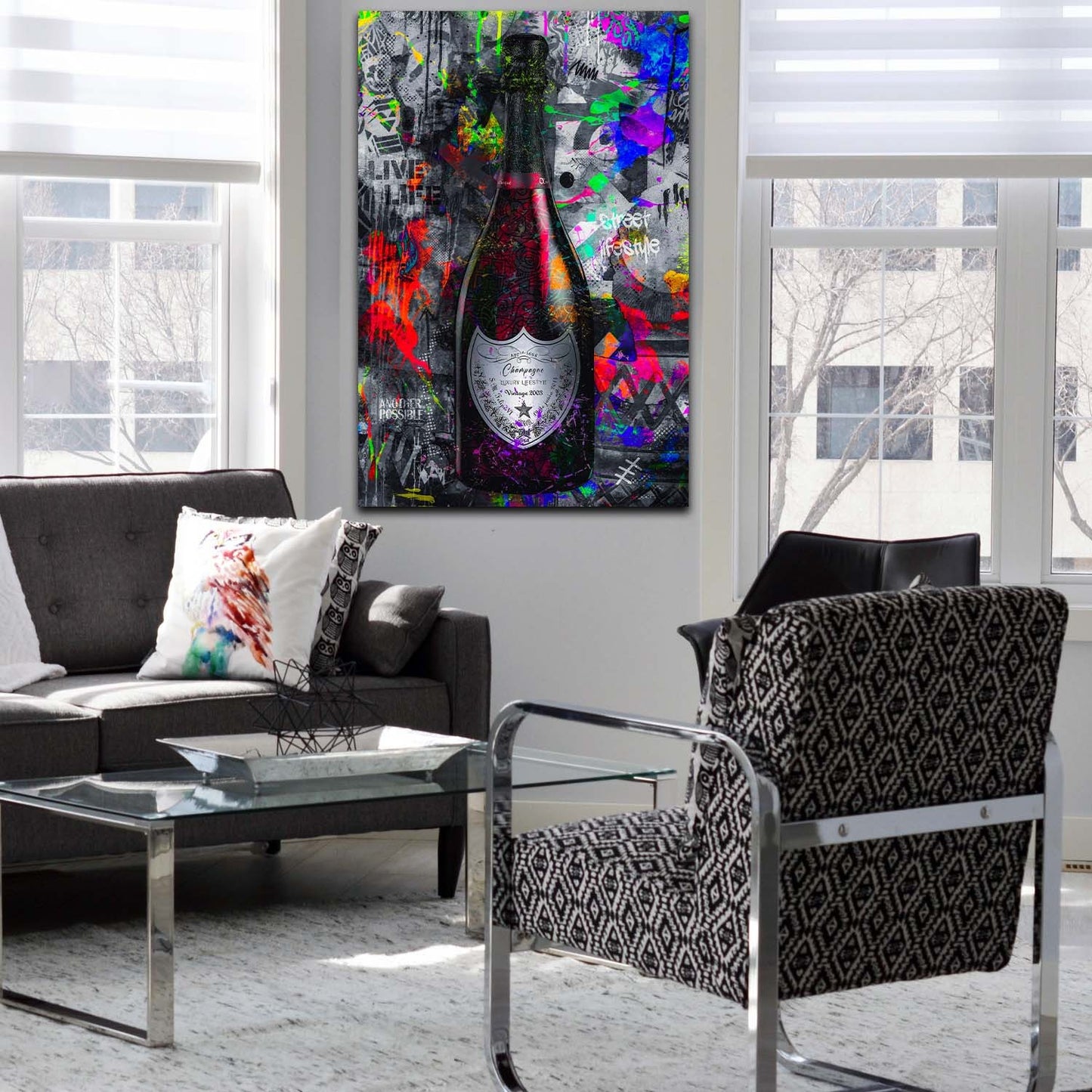 Champagner Lifestyle Street Art Flasche Wandbild Kunstwerk