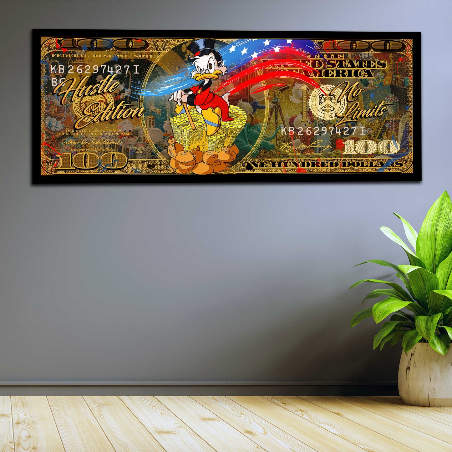 Wandbild Kunstwerk Dagobert 100 Dollar Comic Pop Art Let´s Accumulate Money Erfolg
