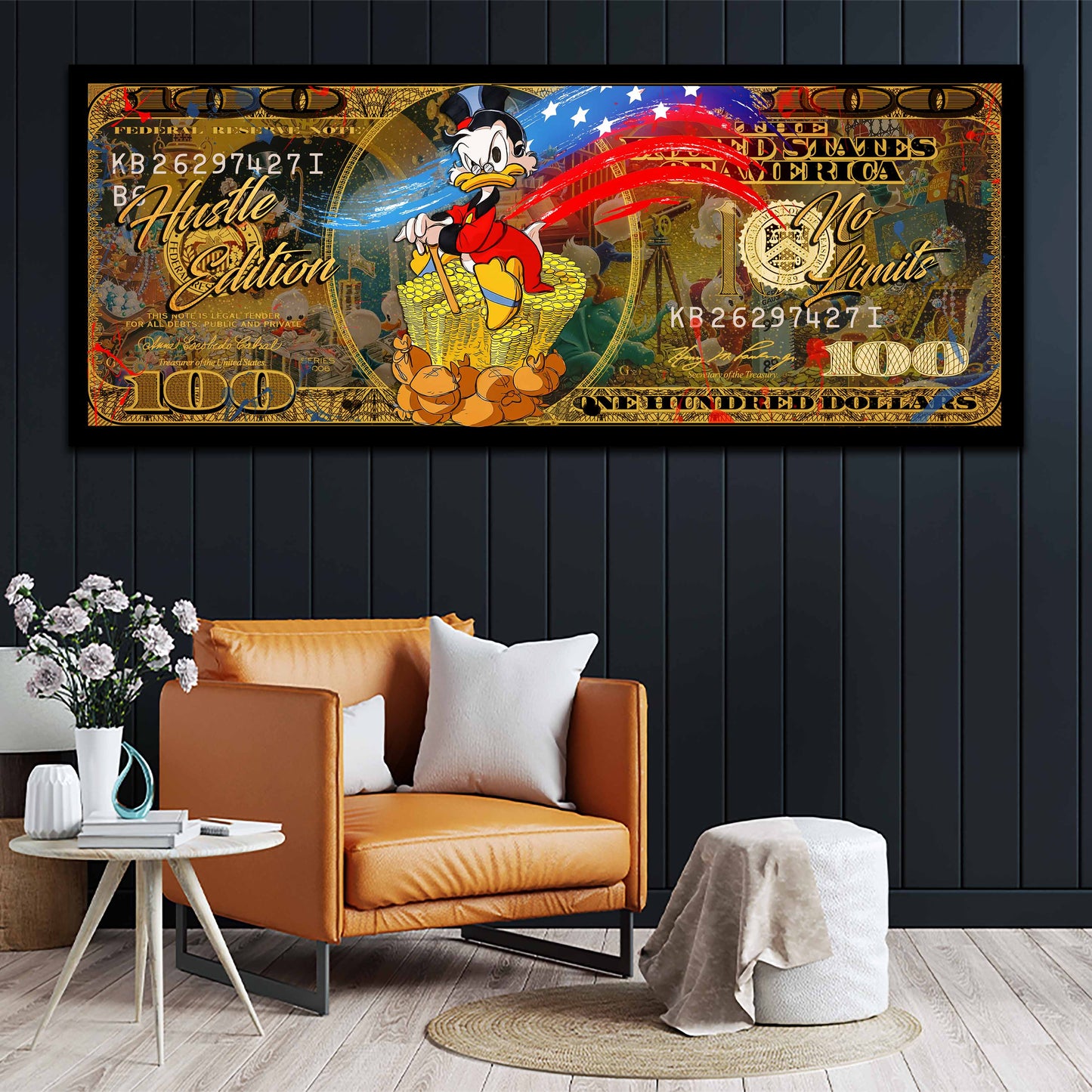 Wandbild Kunstwerk Dagobert 100 Dollar Comic Pop Art Let´s Accumulate Money Erfolg