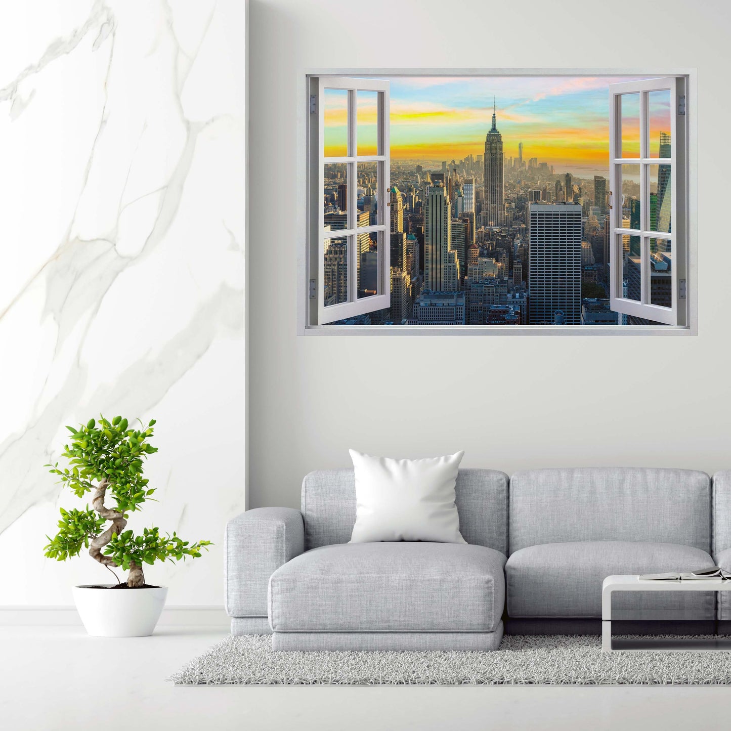 Fenster New York Skyline Yellow Sky, USAWandbild Kunstwerk