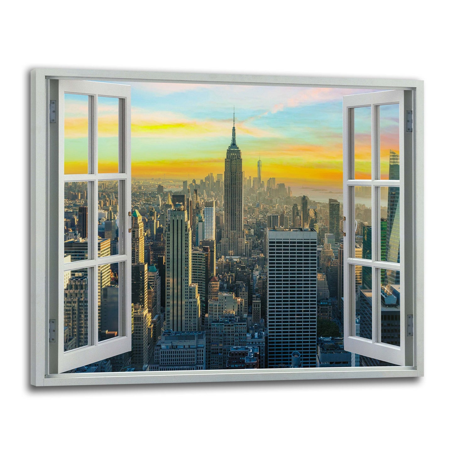 Fenster New York Skyline Yellow Sky, USAWandbild Kunstwerk