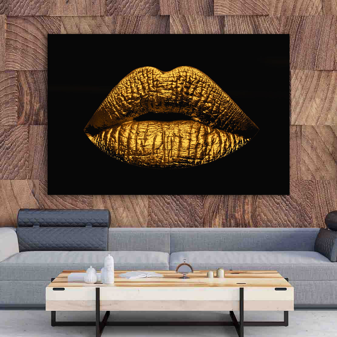 Frau Sensual Golden Lips Wandbild Kunstwerk