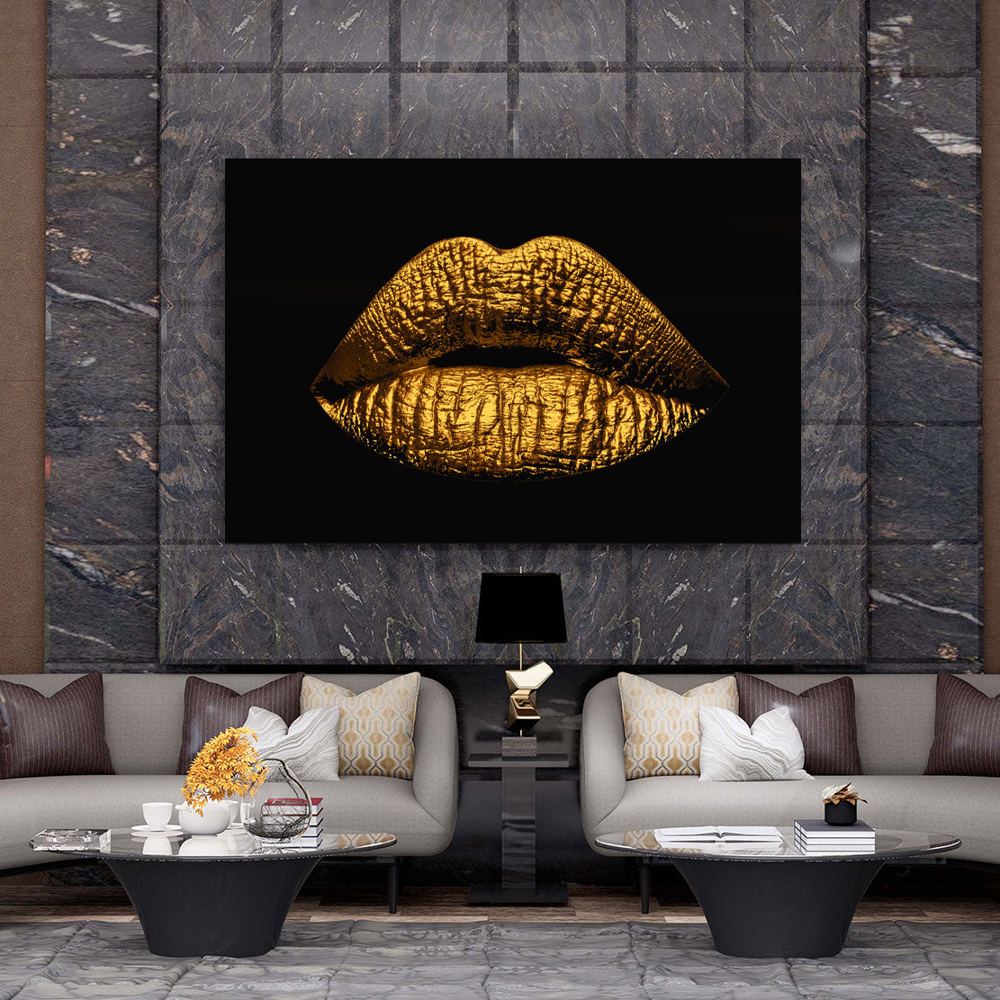Frau Sensual Golden Lips Wandbild Kunstwerk