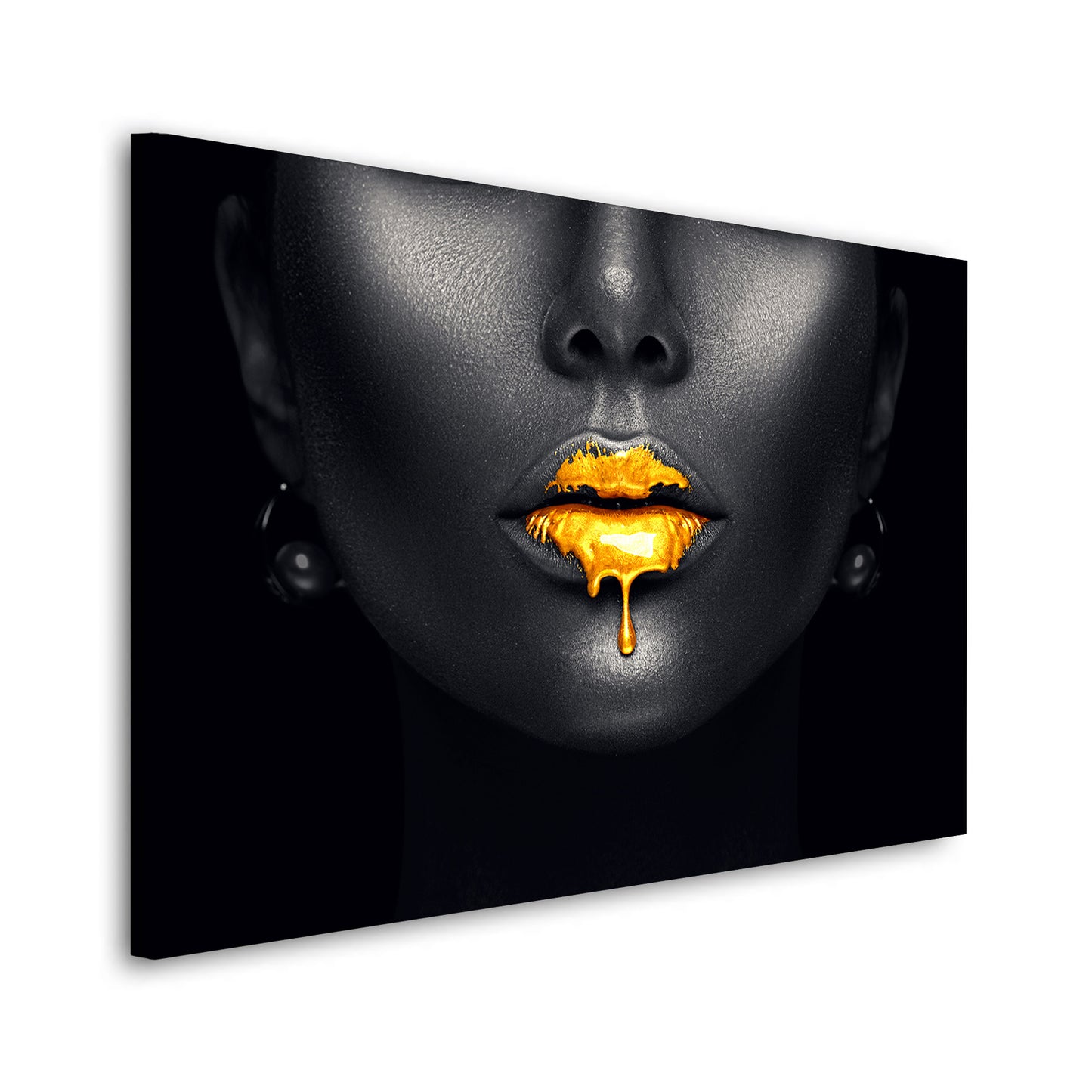 Lippen Gesicht Gold Lips Wandbild Kunstwerk