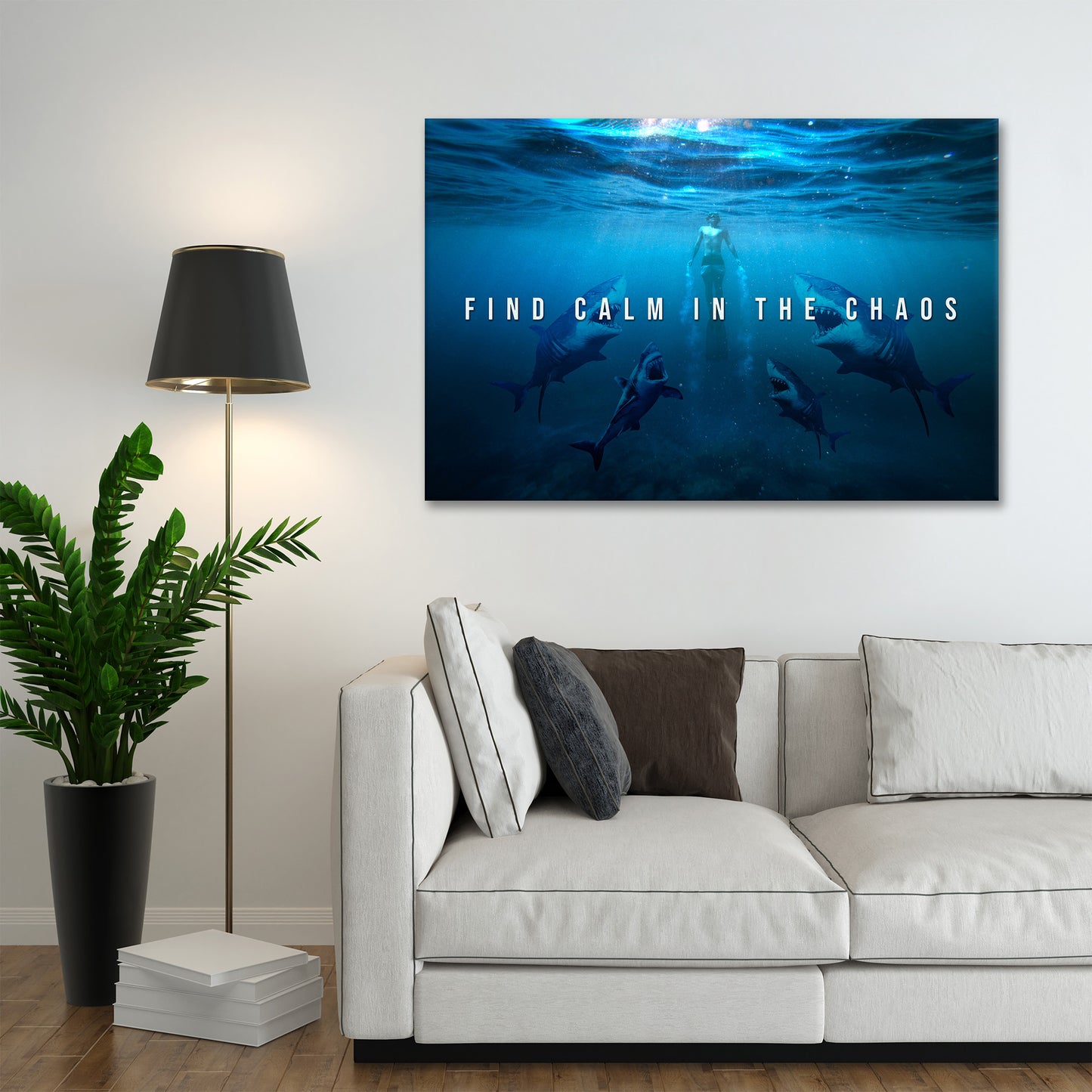 Haie Find Calm In The Chaos, Motivation Wandbild Kunstwerk