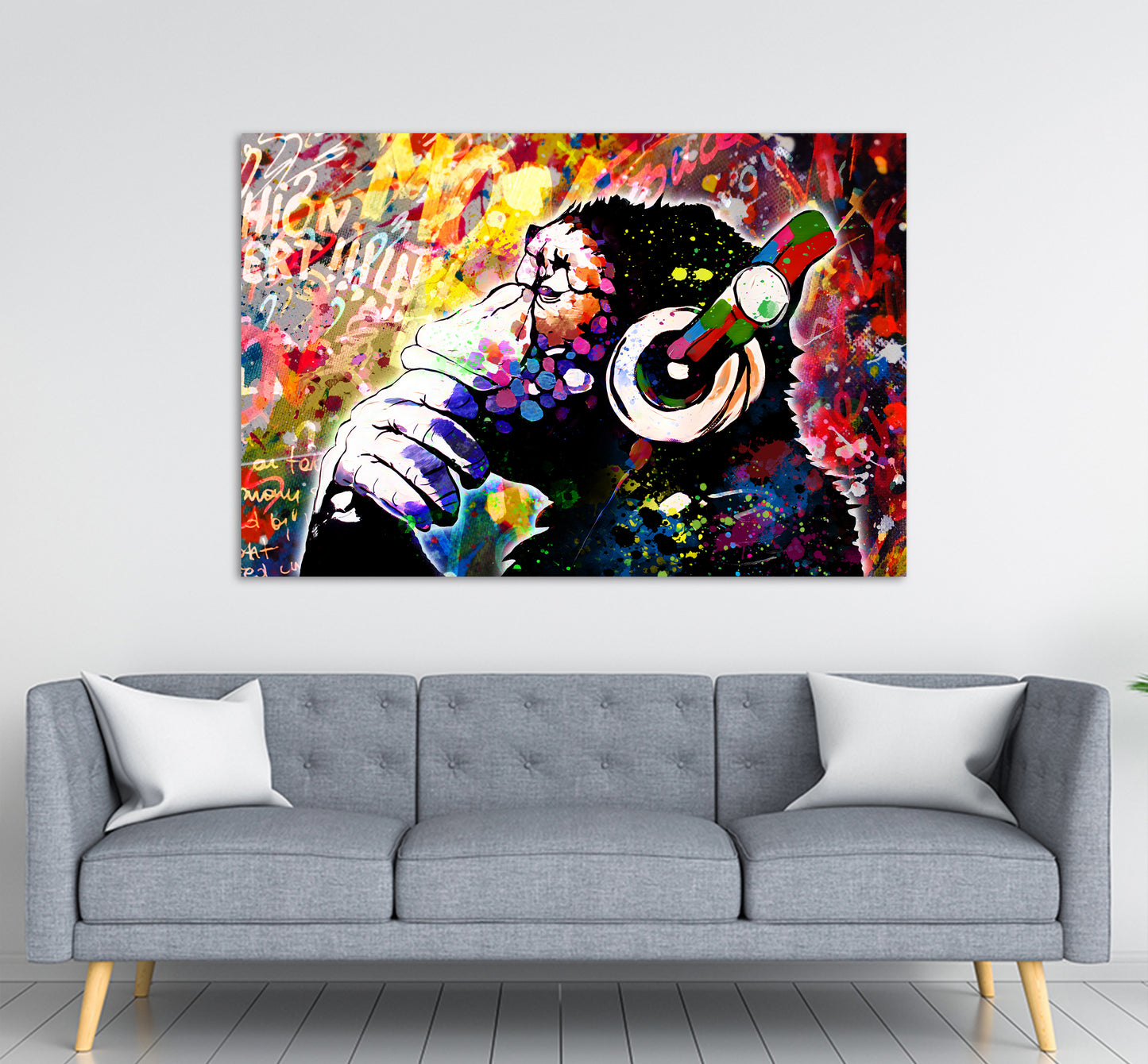 Pop Art Headphone Monkey Wandbild Kunstwerk