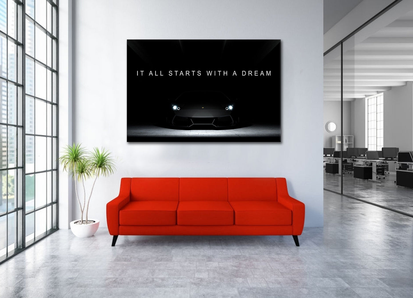 Wandbild Kunstwerk Sportwagen It All Starts With A Dream